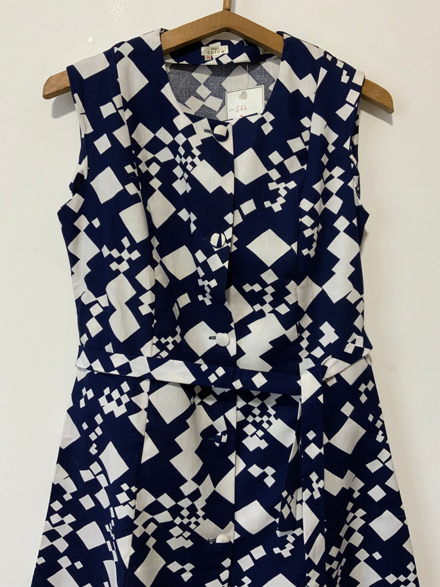 Robe boutonnée de créateur motifs Pepite Vintage France 1970 Deadstock