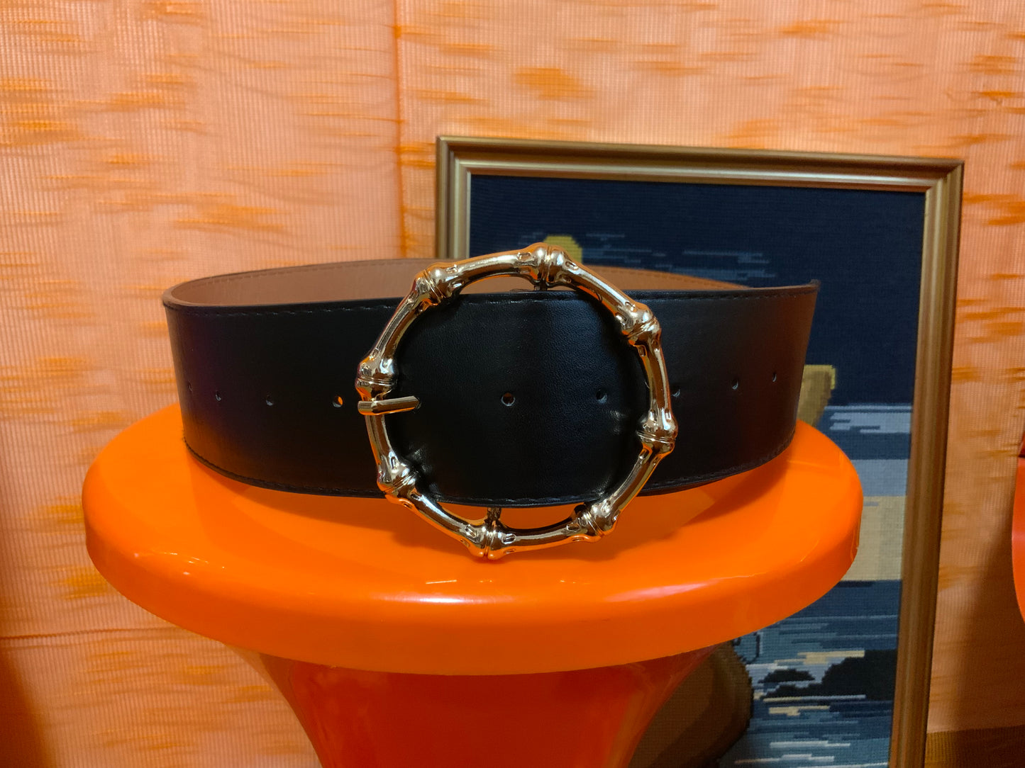 Ceinture Noire Boucle Métal Vintage
