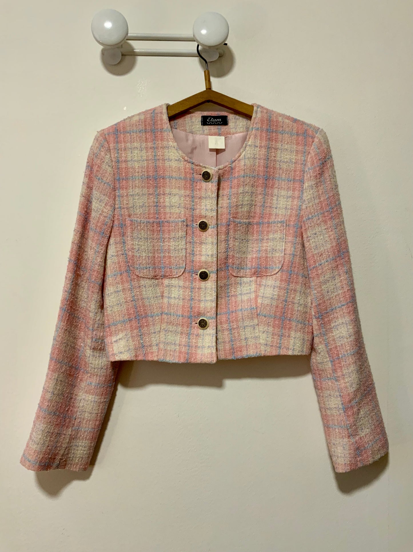Ensemble carreaux Robe et Veste courte Vintage Chic 1990 France