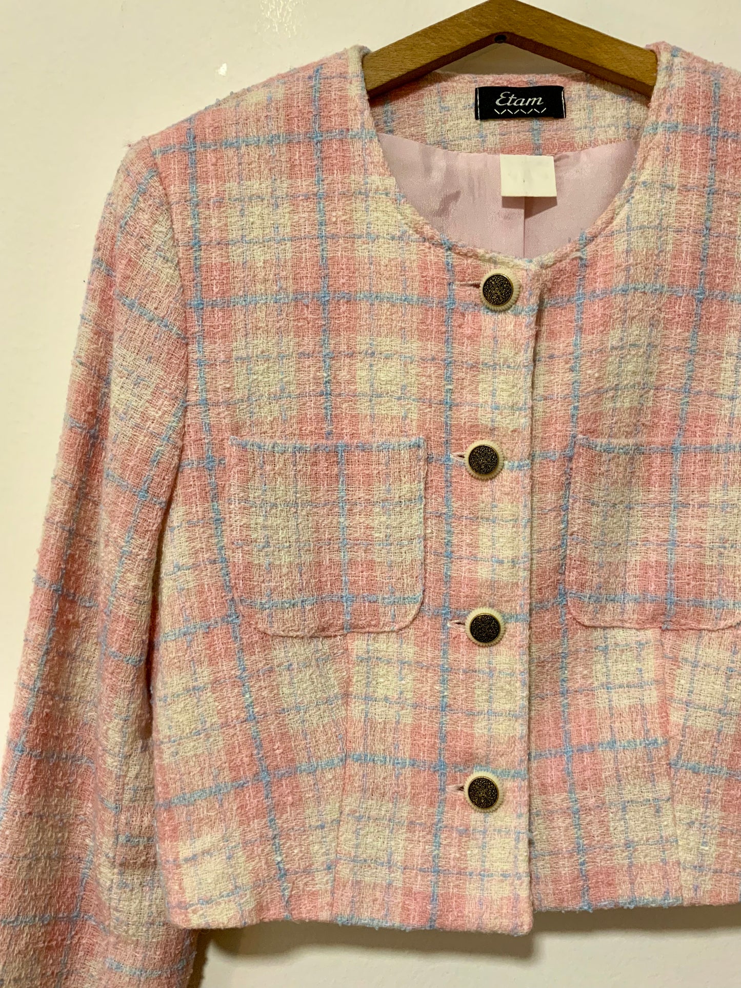 Ensemble carreaux Robe et Veste courte Vintage Chic 1990 France