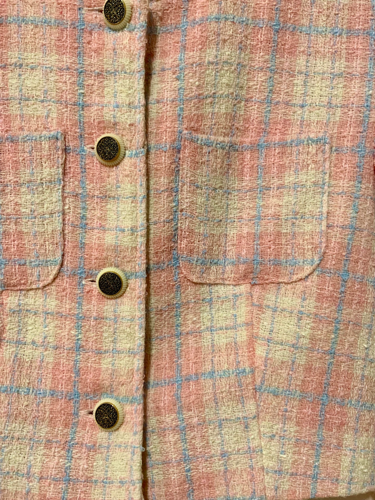 Ensemble carreaux Robe et Veste courte Vintage Chic 1990 France