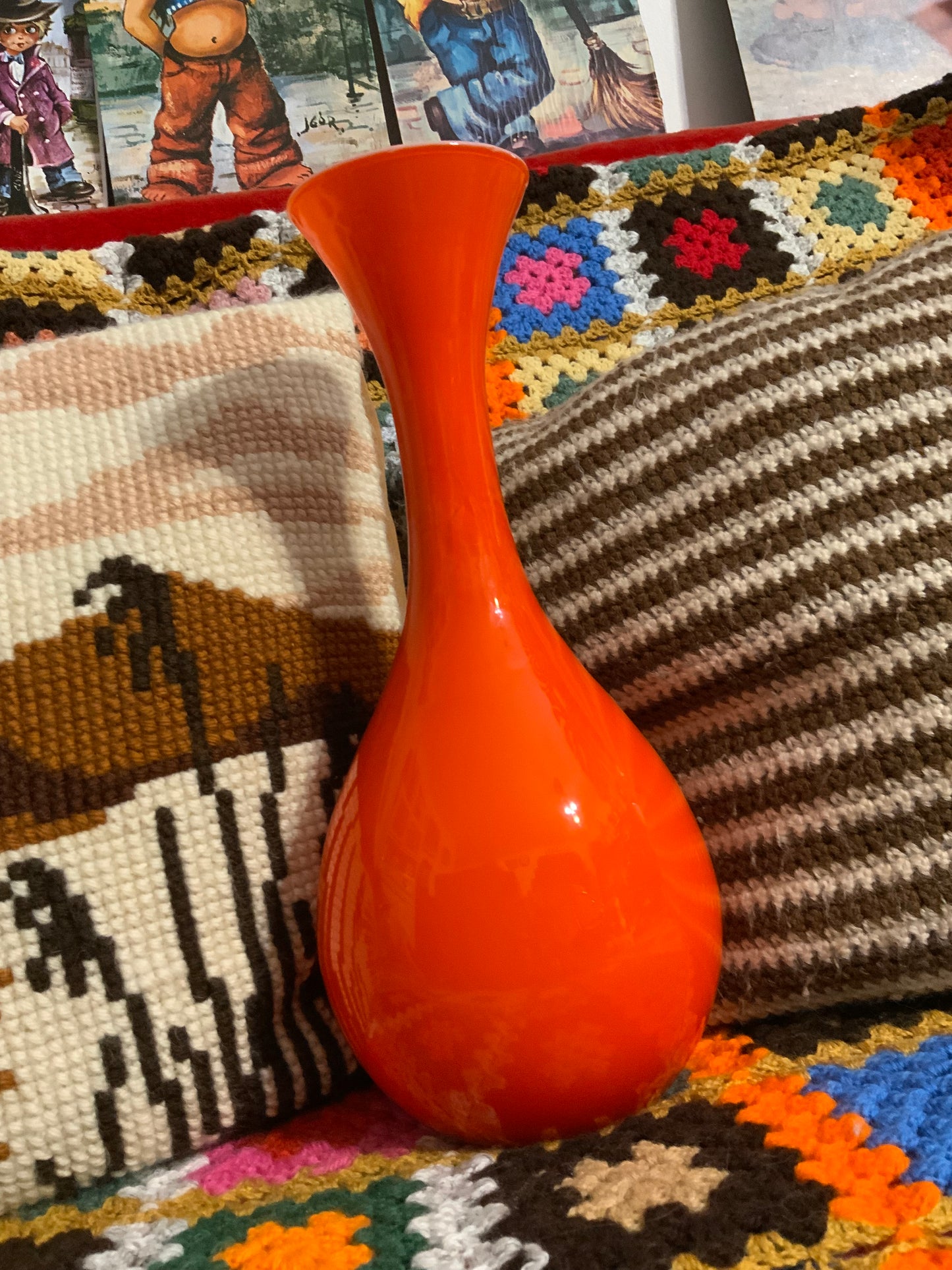 Grand Vase Opaline Orange Vintage