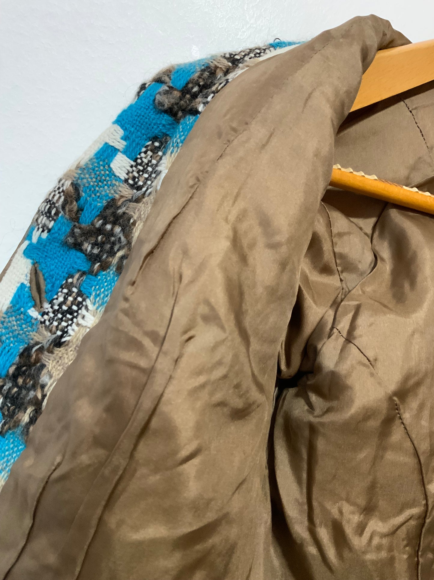Veste blazer laine Turquoise gros carreaux pieds de poule Vintage Création Chic