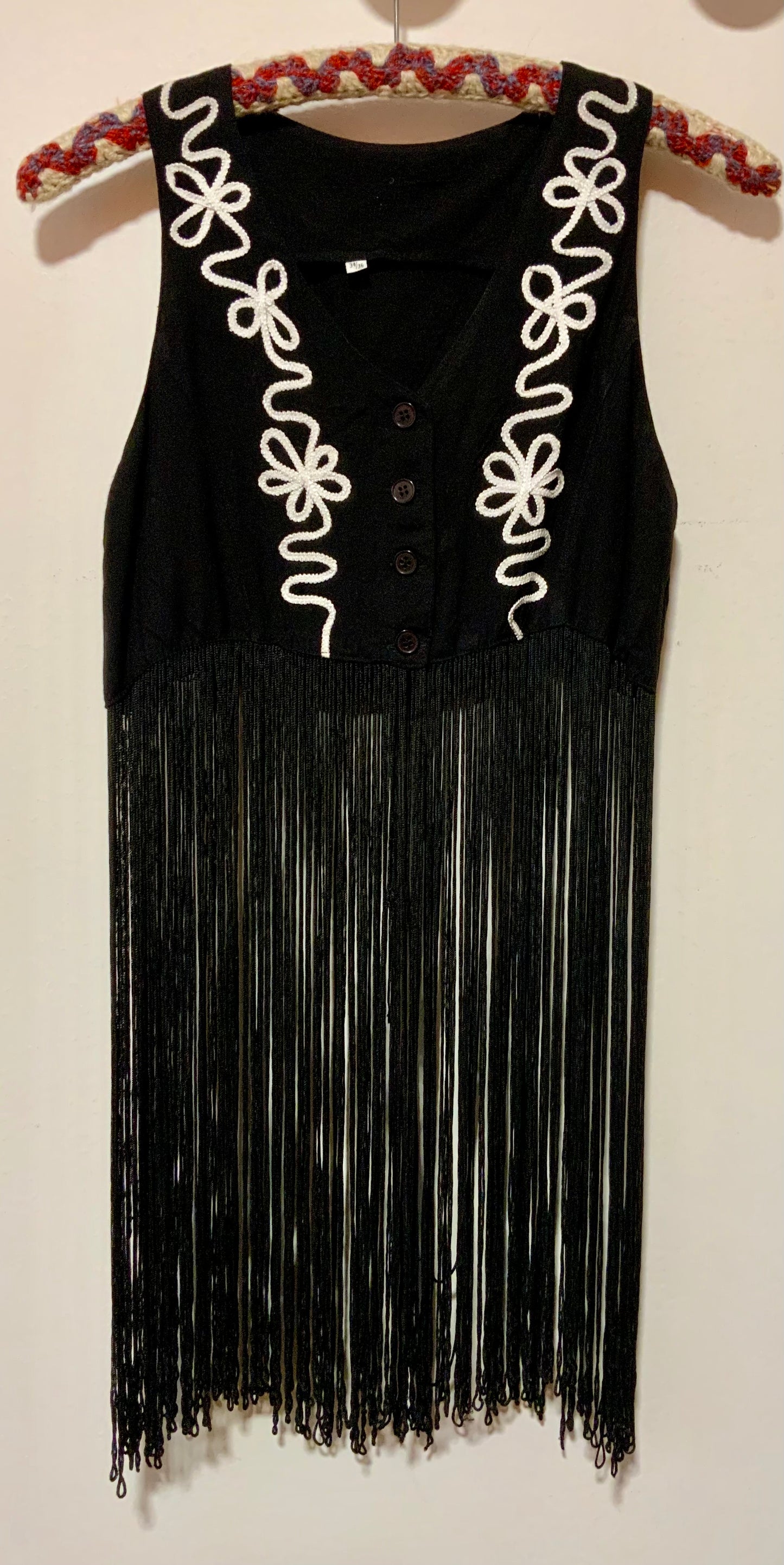Gilet sans manche à franges broderies Vintage 1990 Pépite Vintage