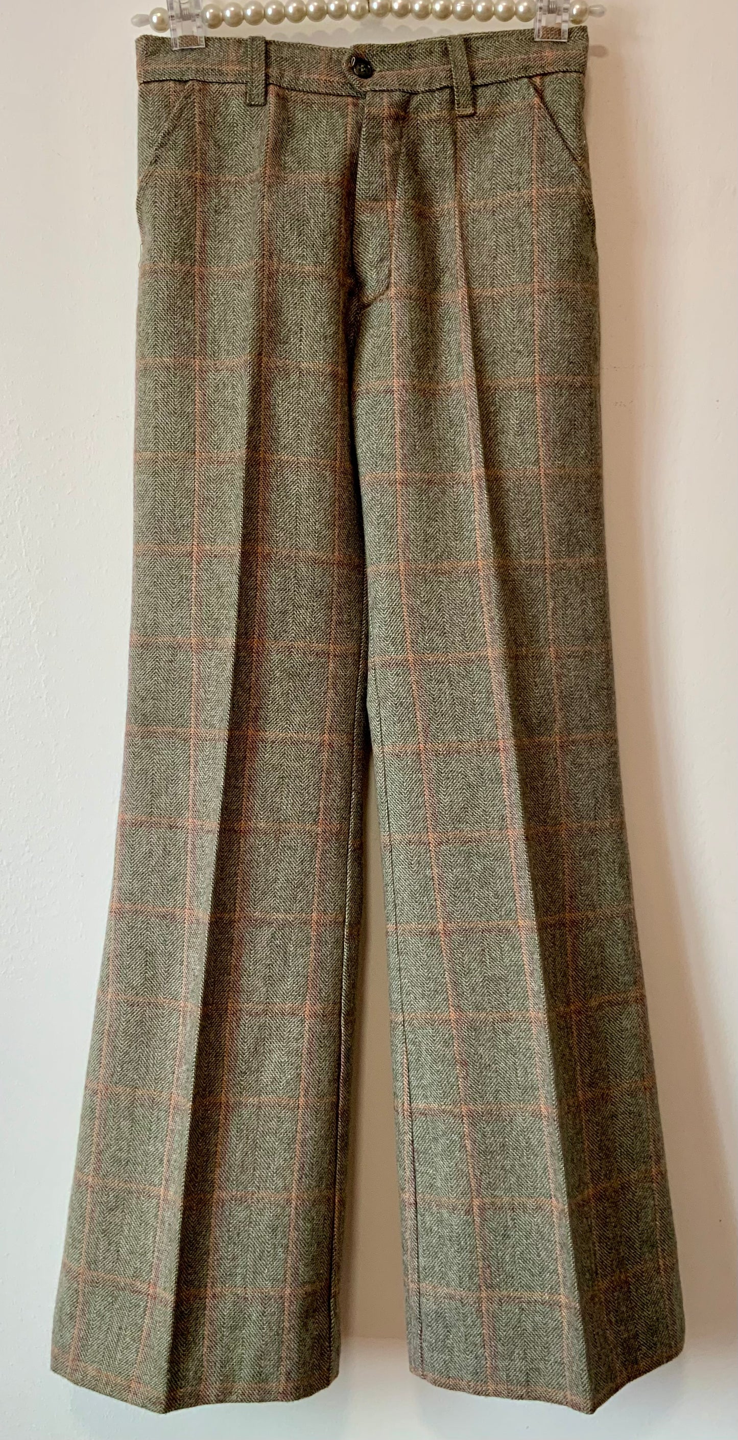 Superbe Pantalon Pattes d’éléphant Flare Vintage Carreaux 1970 Neuf