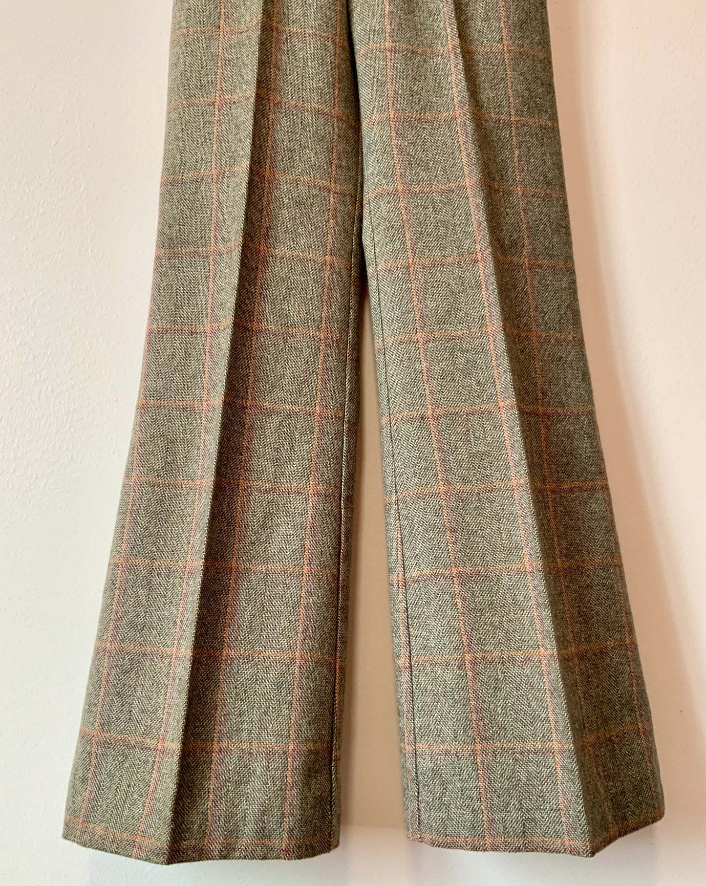 Superbe Pantalon Pattes d’éléphant Flare Vintage Carreaux 1970 Neuf