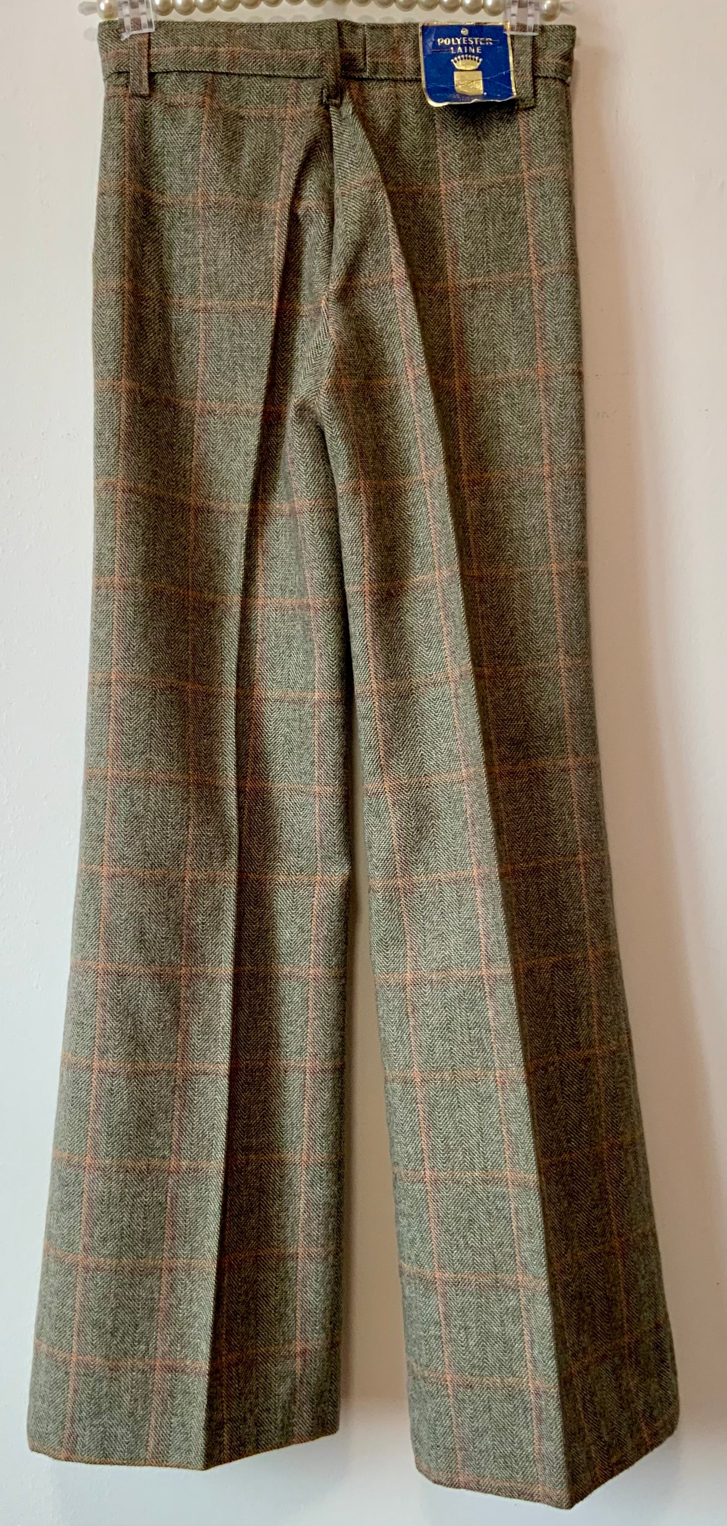 Superbe Pantalon Pattes d’éléphant Flare Vintage Carreaux 1970 Neuf