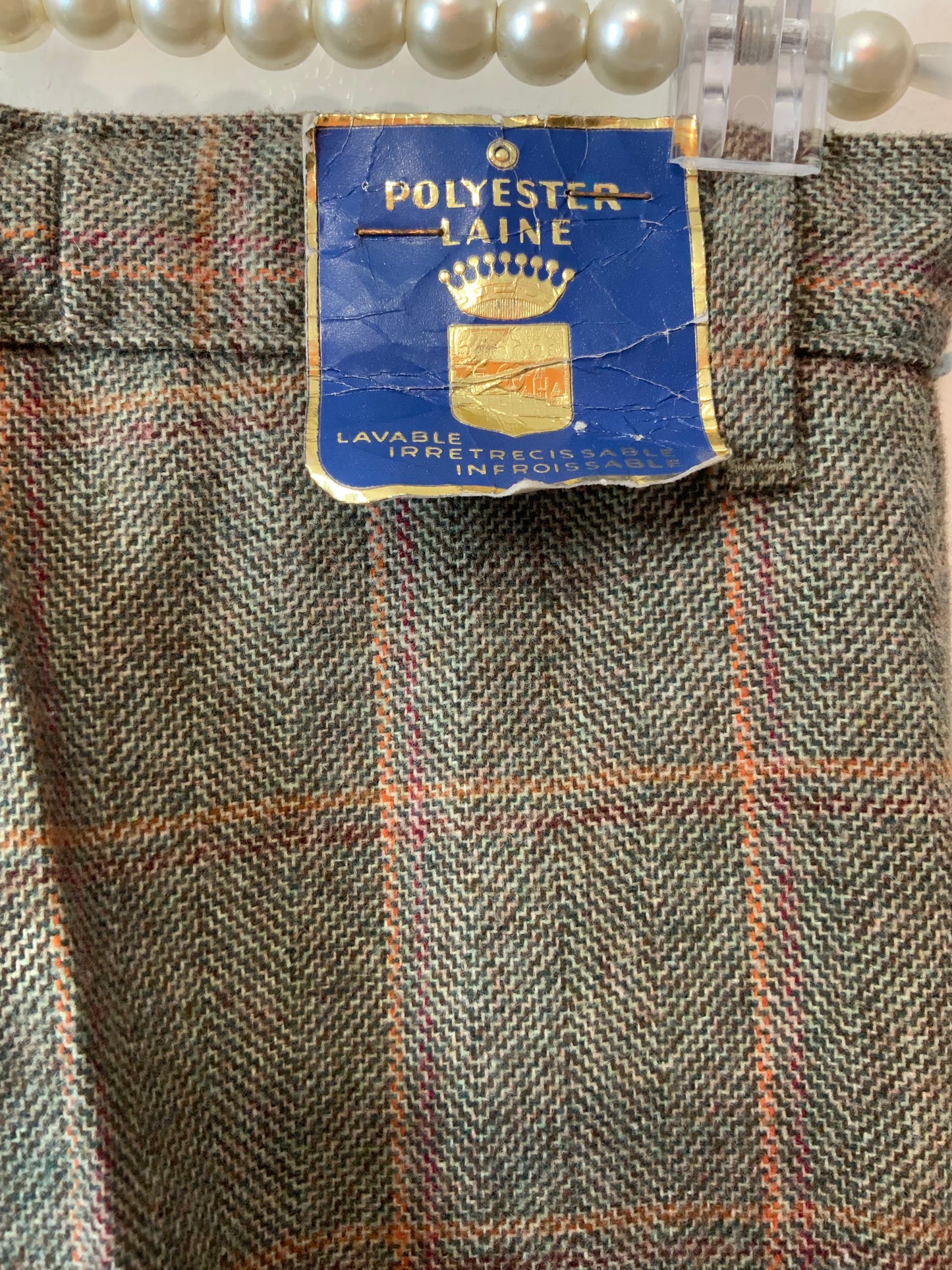 Superbe Pantalon Pattes d’éléphant Flare Vintage Carreaux 1970 Neuf