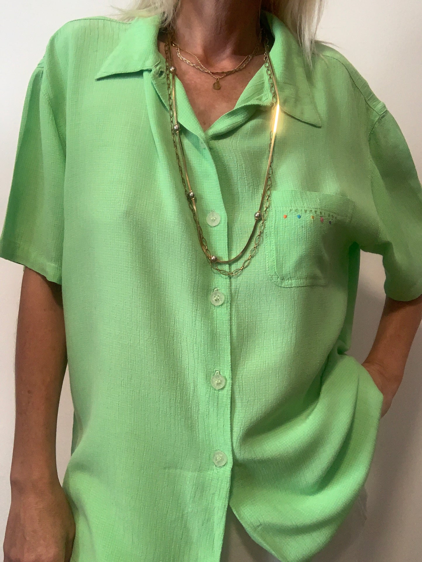 Chemise verte poivre blanc Vintage