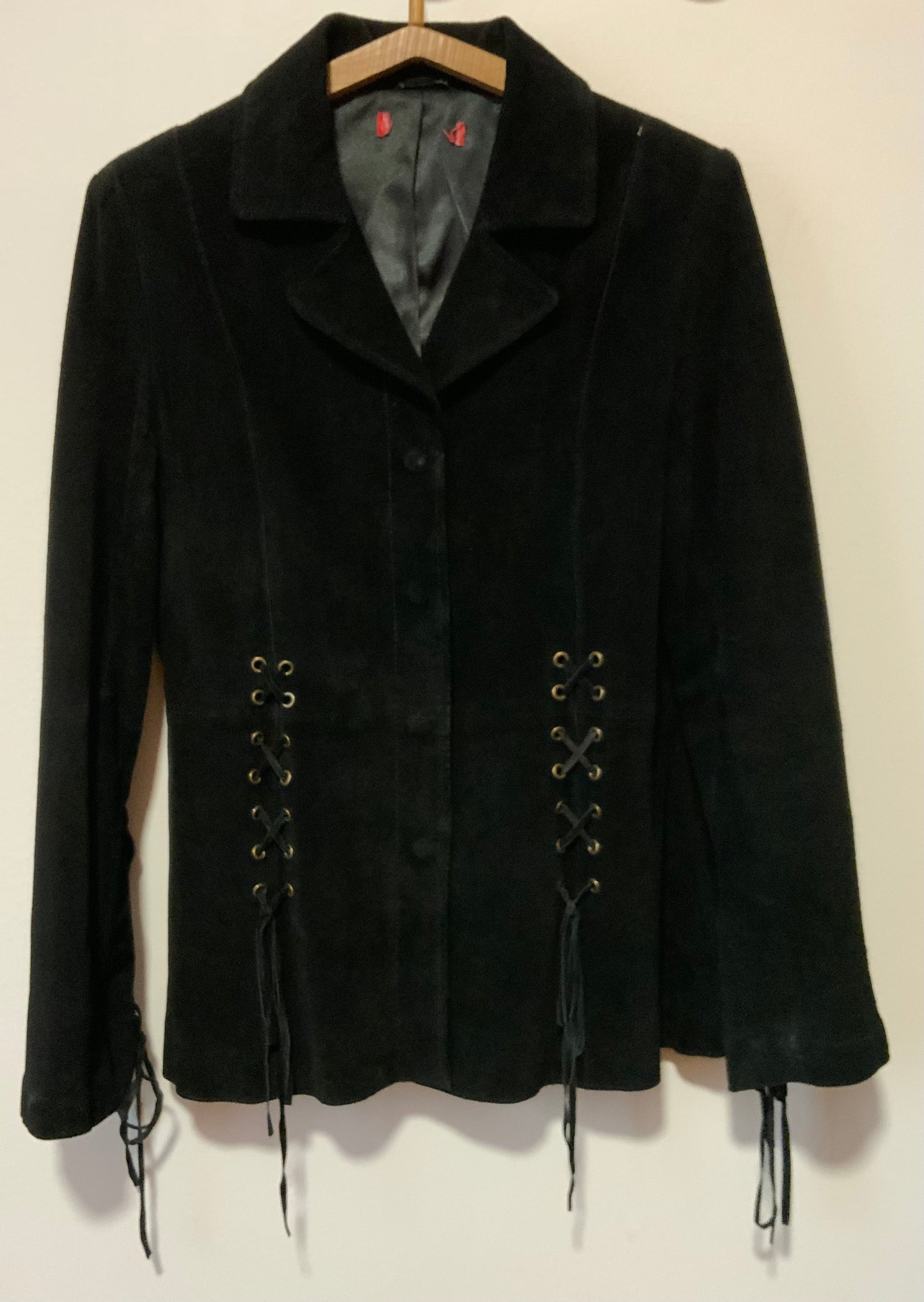 Veste Cuir daim noir à lacets Vintage 1990 Pépite