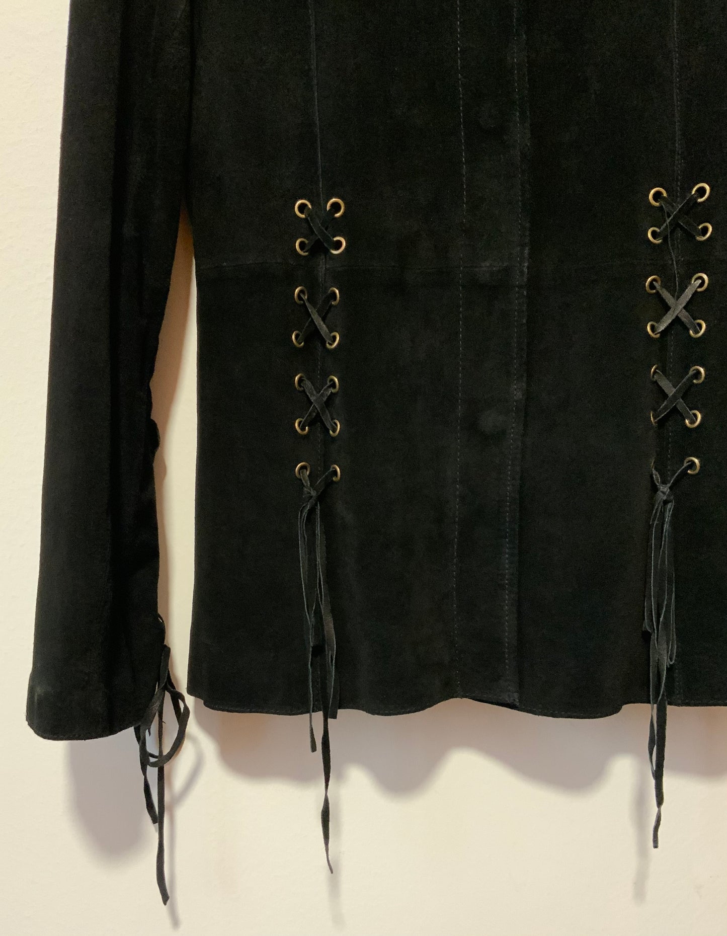 Veste Cuir daim noir à lacets Vintage 1990 Pépite