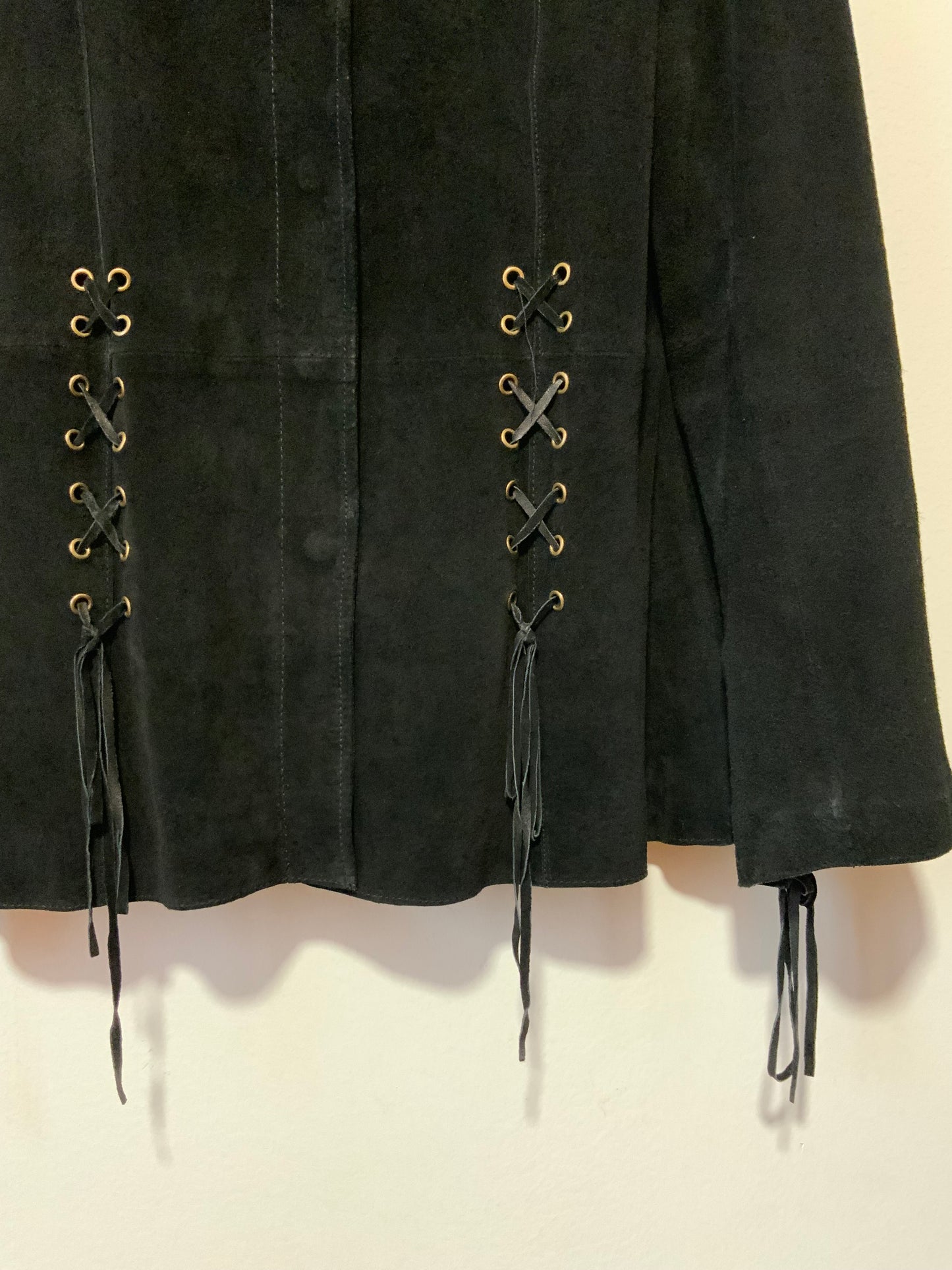 Veste Cuir daim noir à lacets Vintage 1990 Pépite