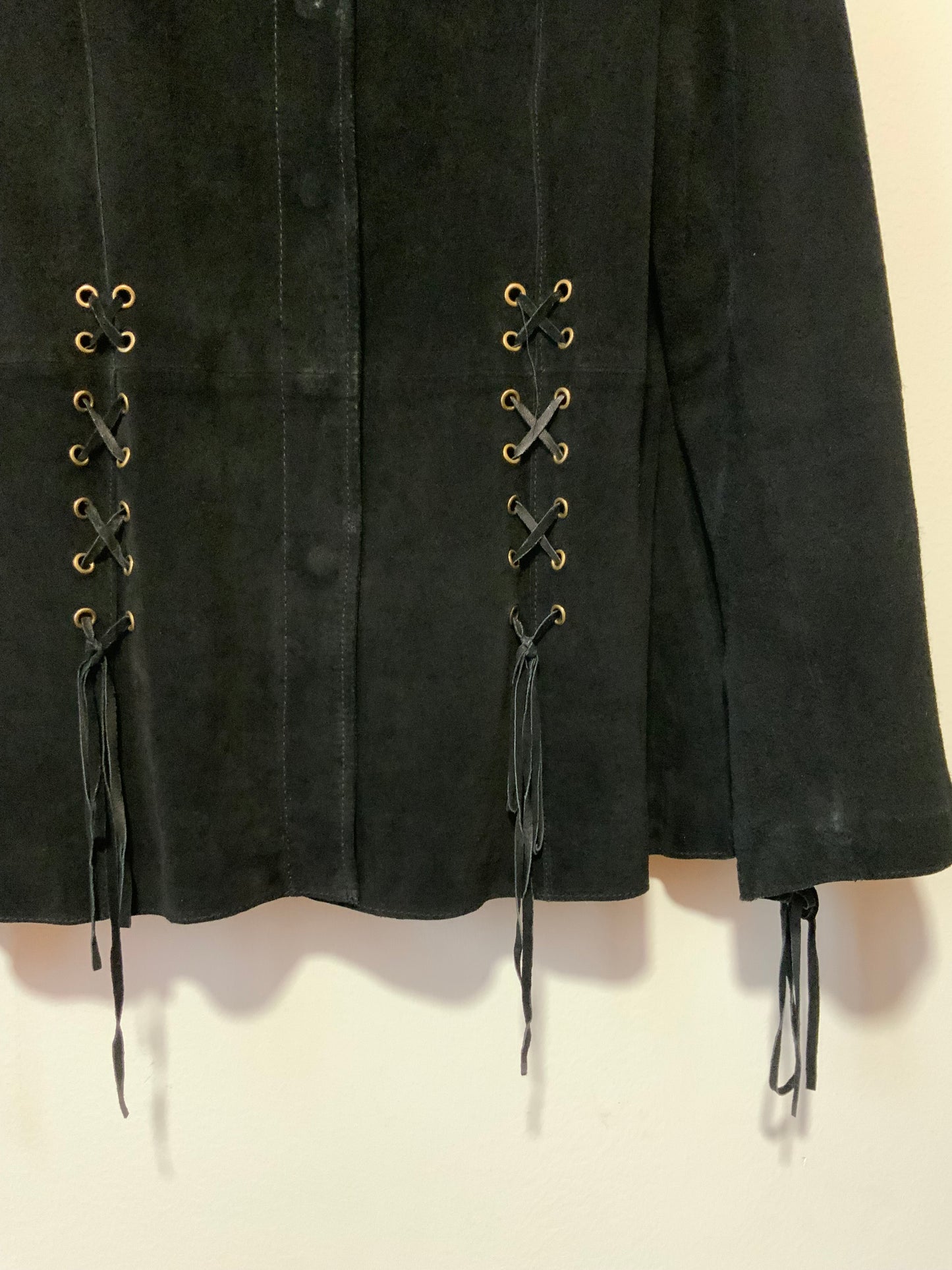 Veste Cuir daim noir à lacets Vintage 1990 Pépite