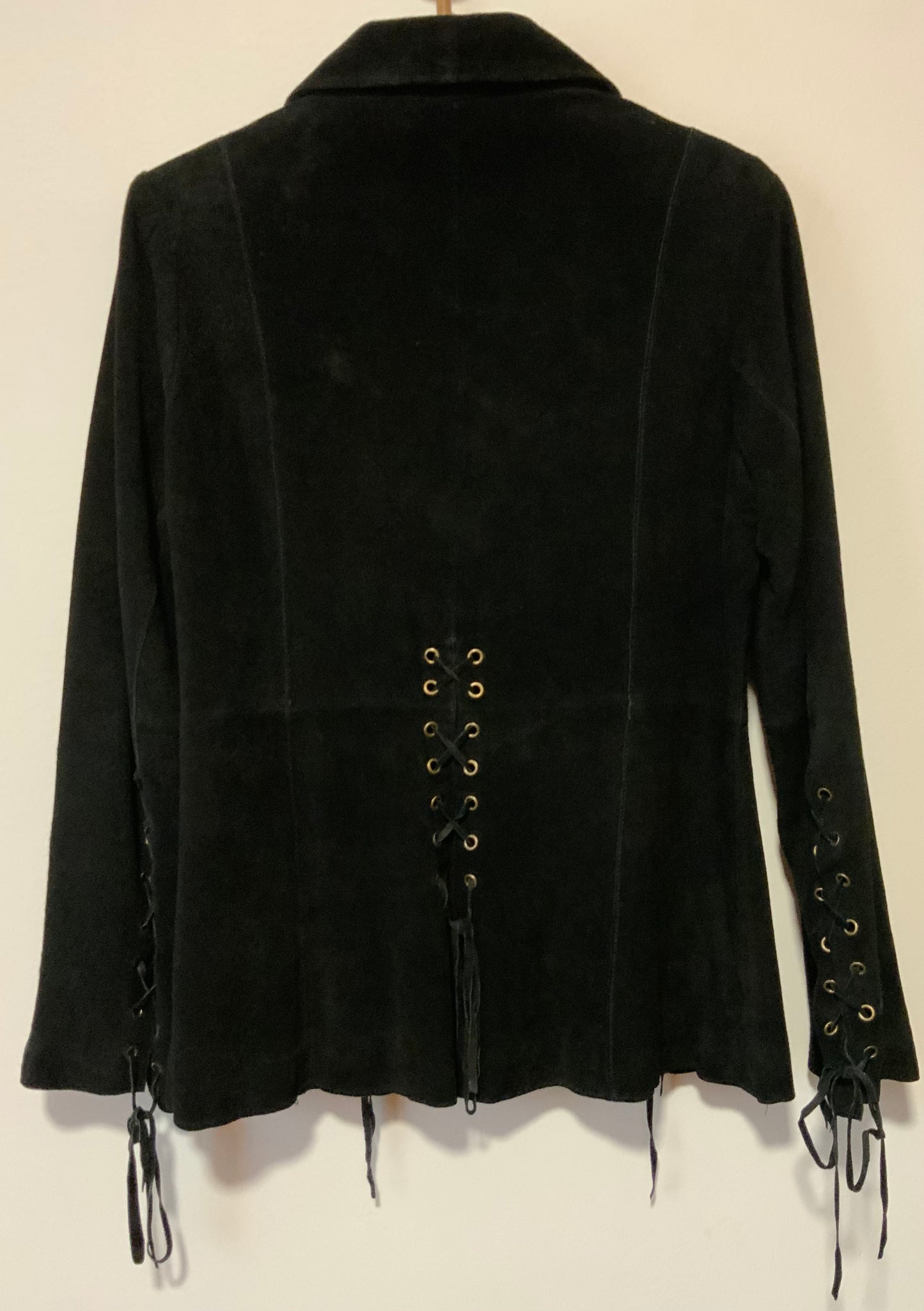 Veste Cuir daim noir à lacets Vintage 1990 Pépite