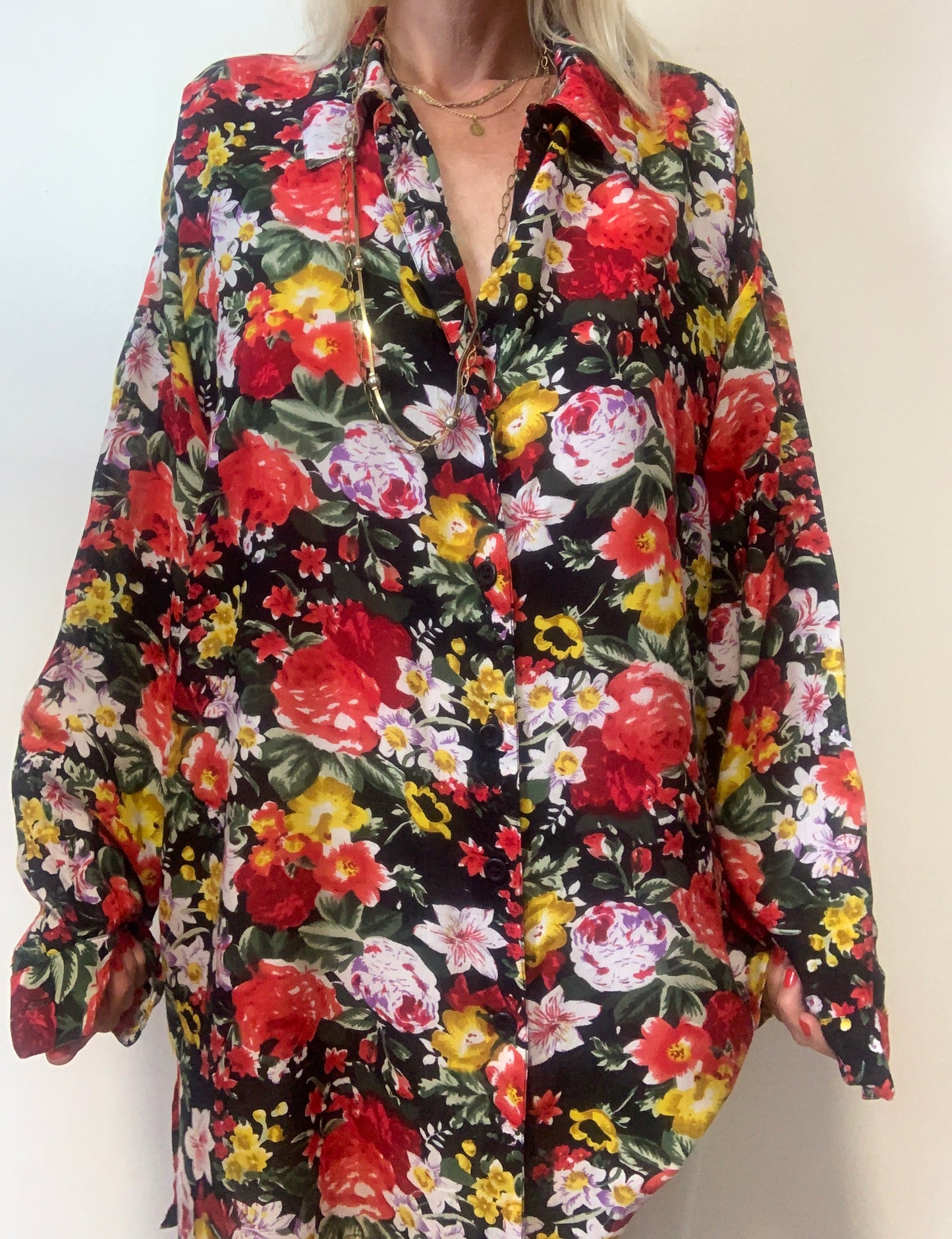 Chemise à Fleurs Ravissante Viscose Vintage 1990 India
