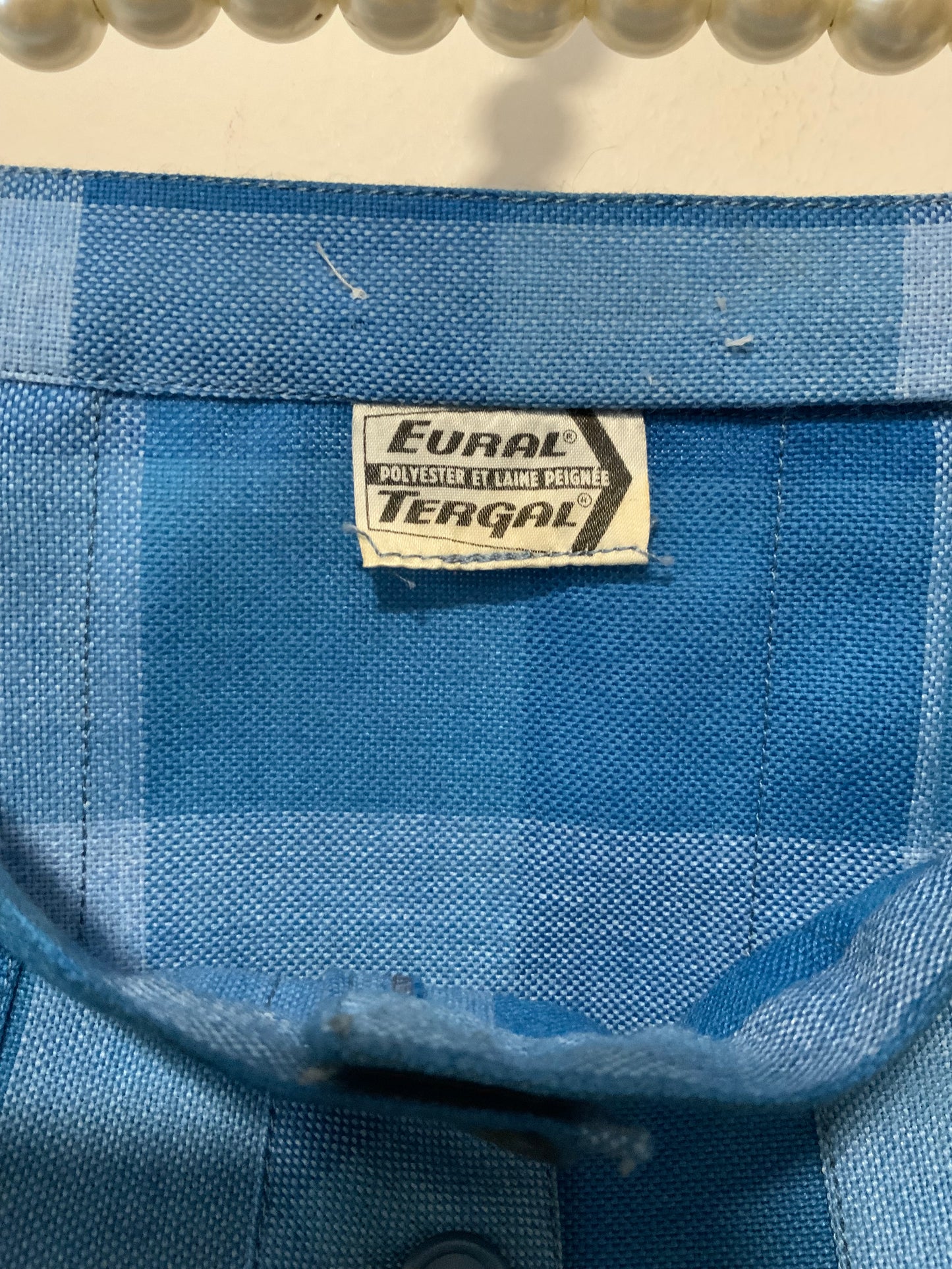 Jupe Plissée boutonnée courte carreaux bleus Tergal DeadStock Vintage 1970