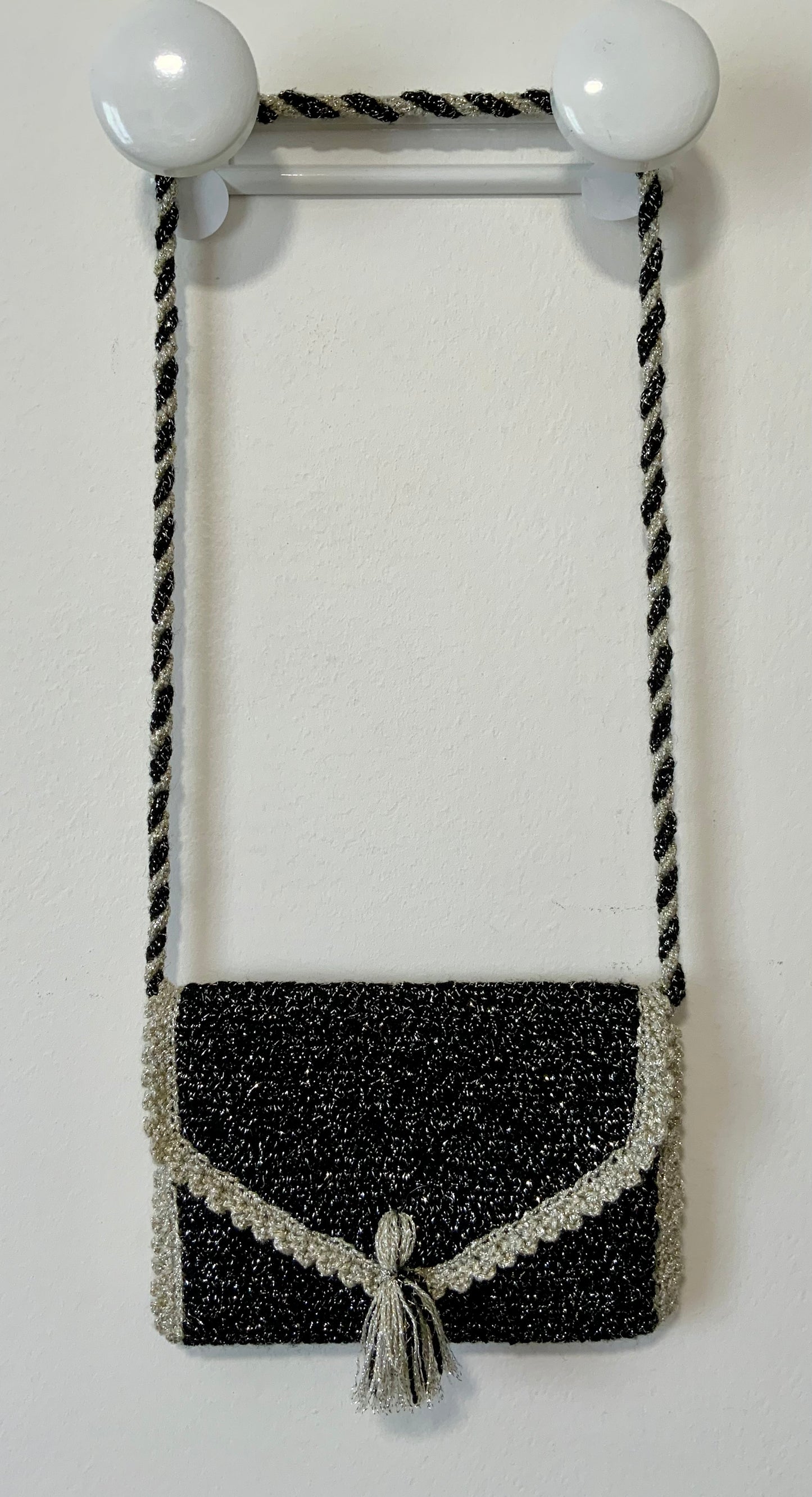 Sac à main Argenté Laine crochet Fait main Vintage Chic