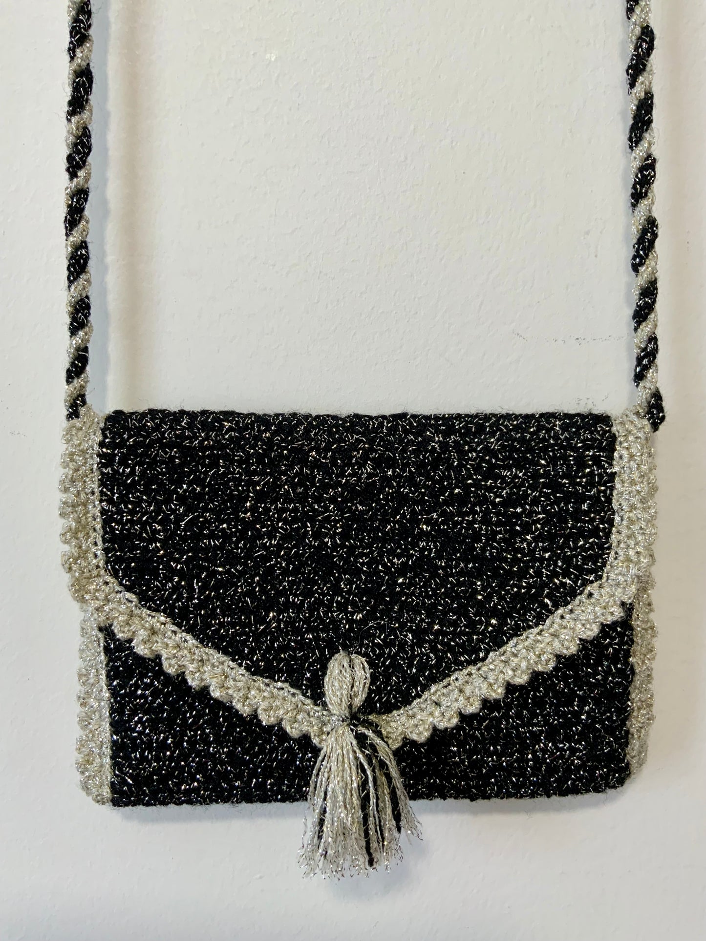 Sac à main Argenté Laine crochet Fait main Vintage Chic