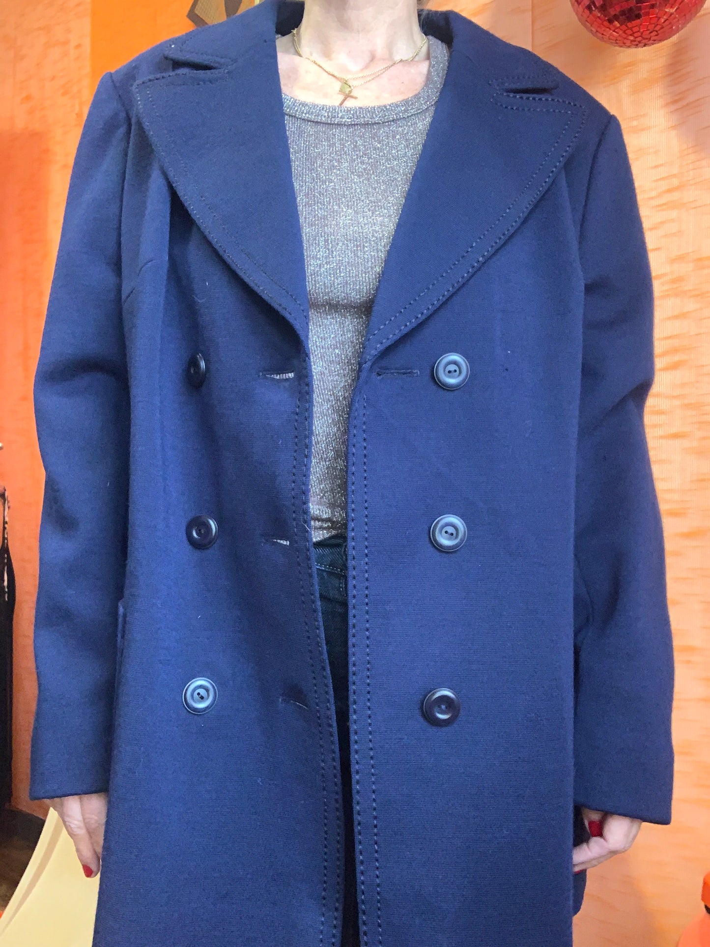 Veste Croisée Blazer pure Laine Vierge Woolmark Surpiqûres prononcées Classique Chic