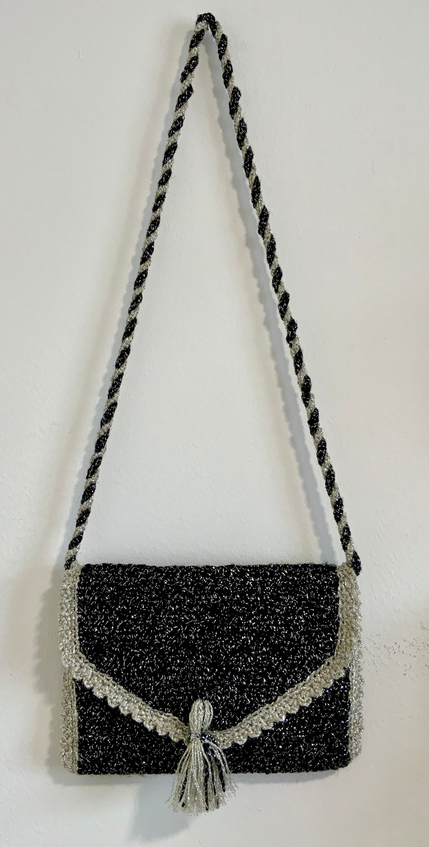 Sac à main Argenté Laine crochet Fait main Vintage Chic