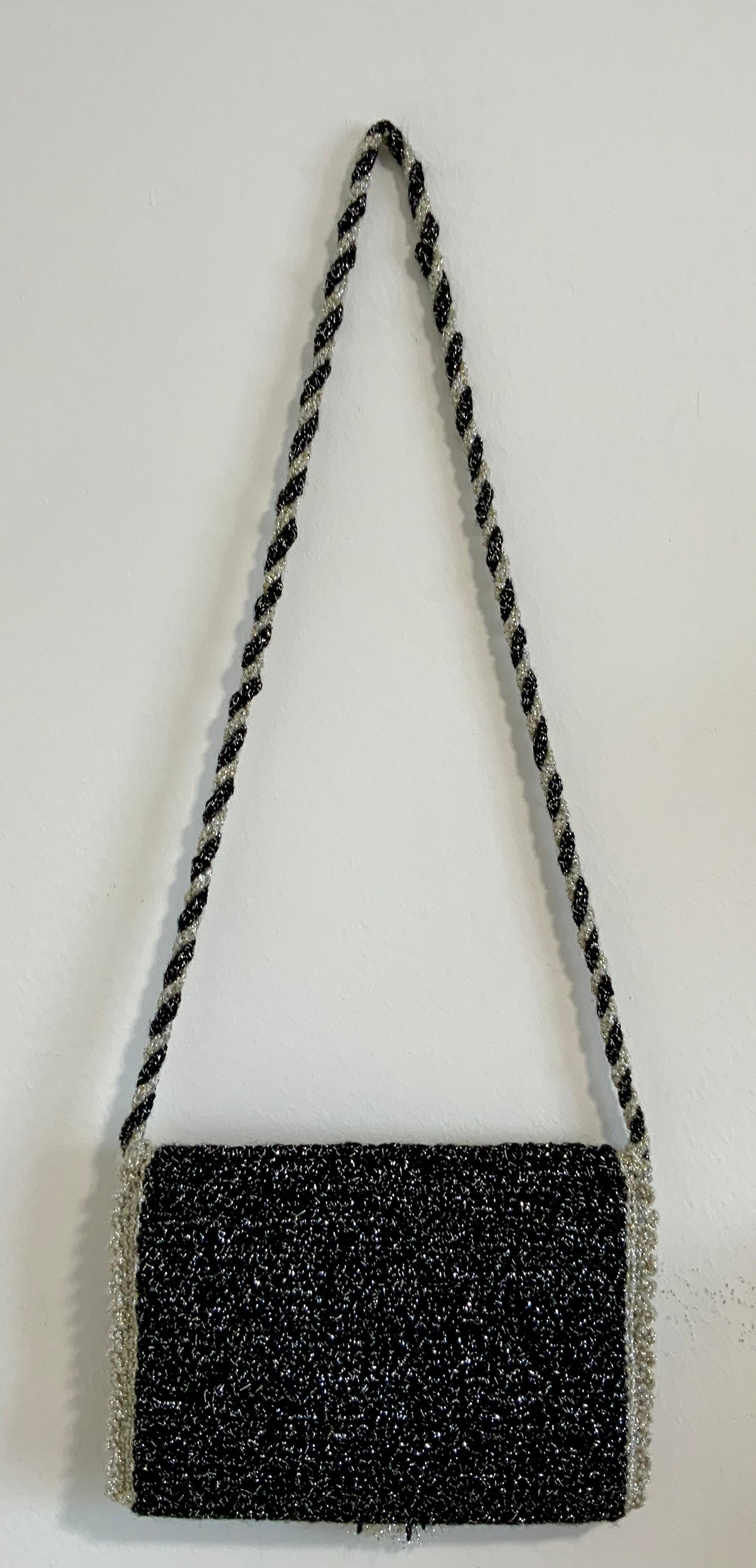 Sac à main Argenté Laine crochet Fait main Vintage Chic