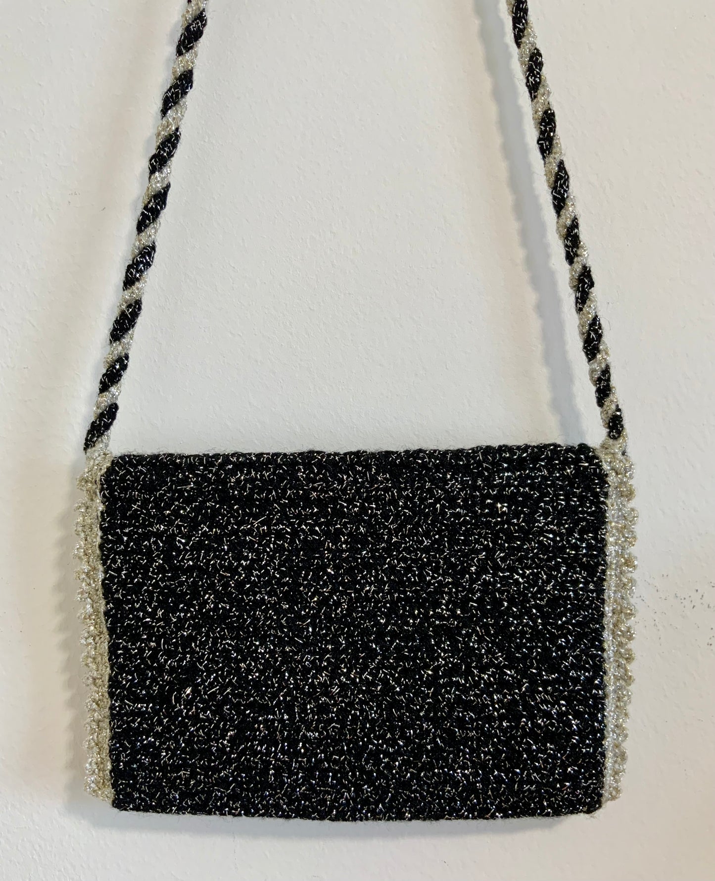 Sac à main Argenté Laine crochet Fait main Vintage Chic