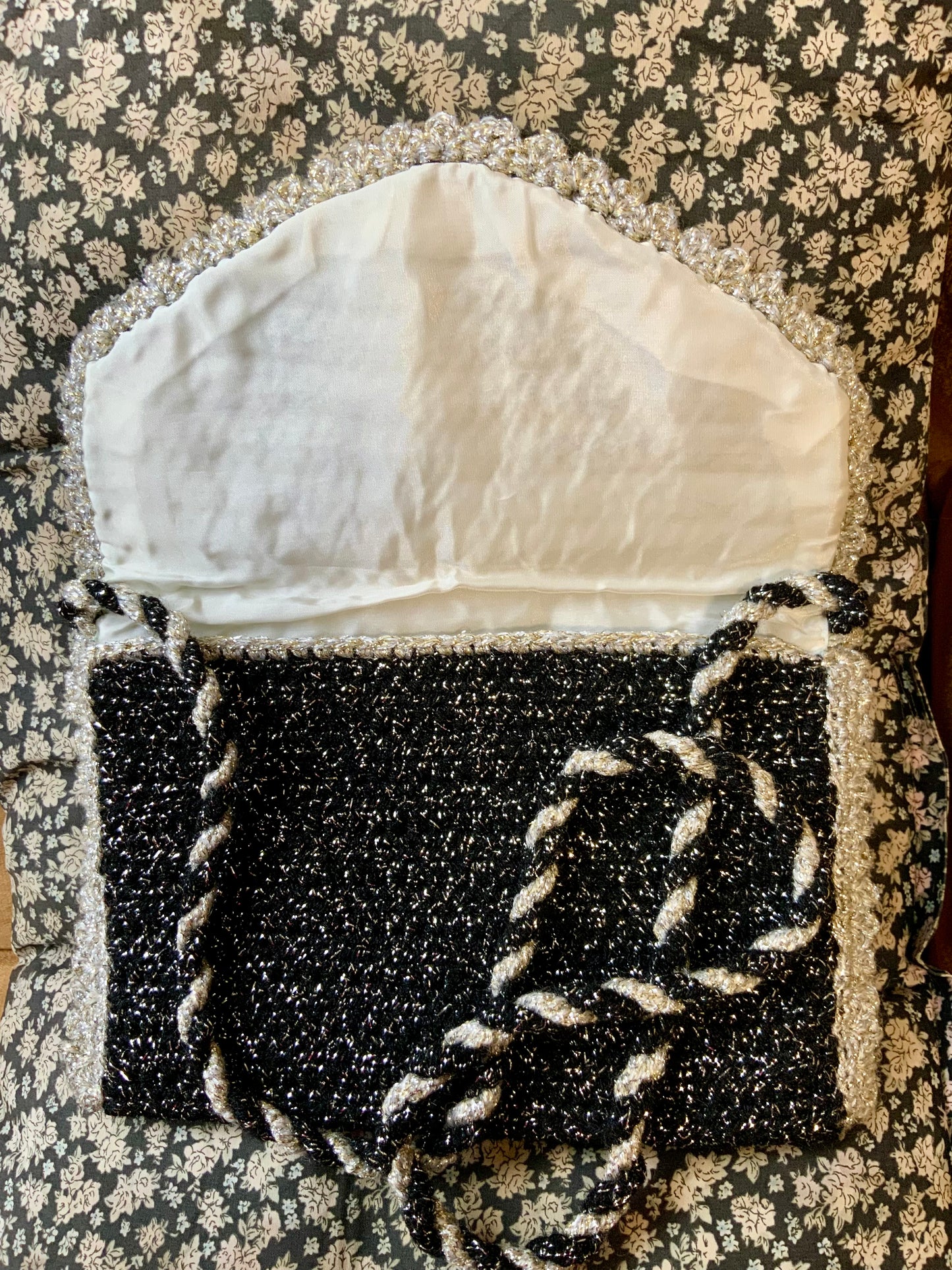 Sac à main Argenté Laine crochet Fait main Vintage Chic