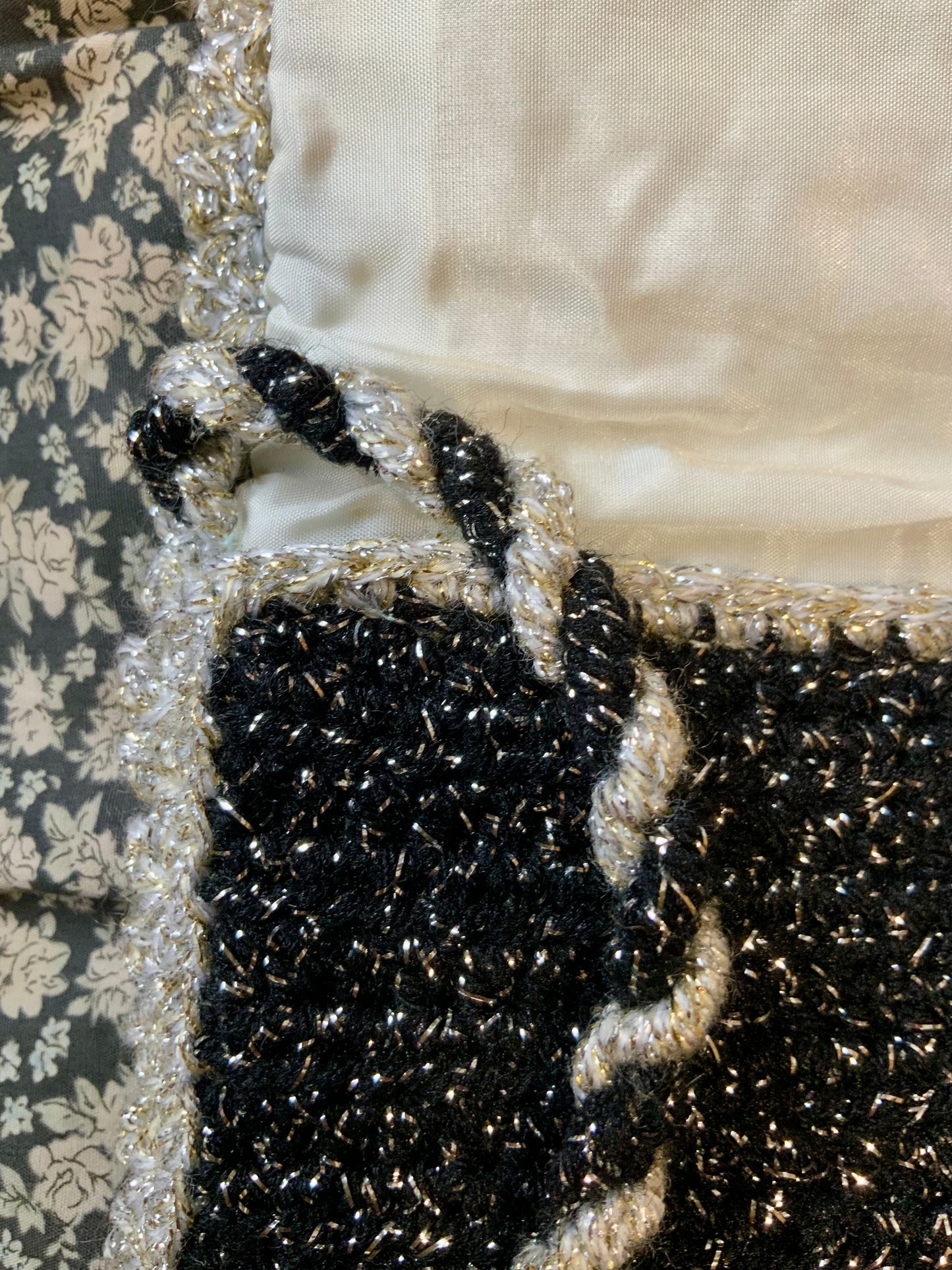 Sac à main Argenté Laine crochet Fait main Vintage Chic