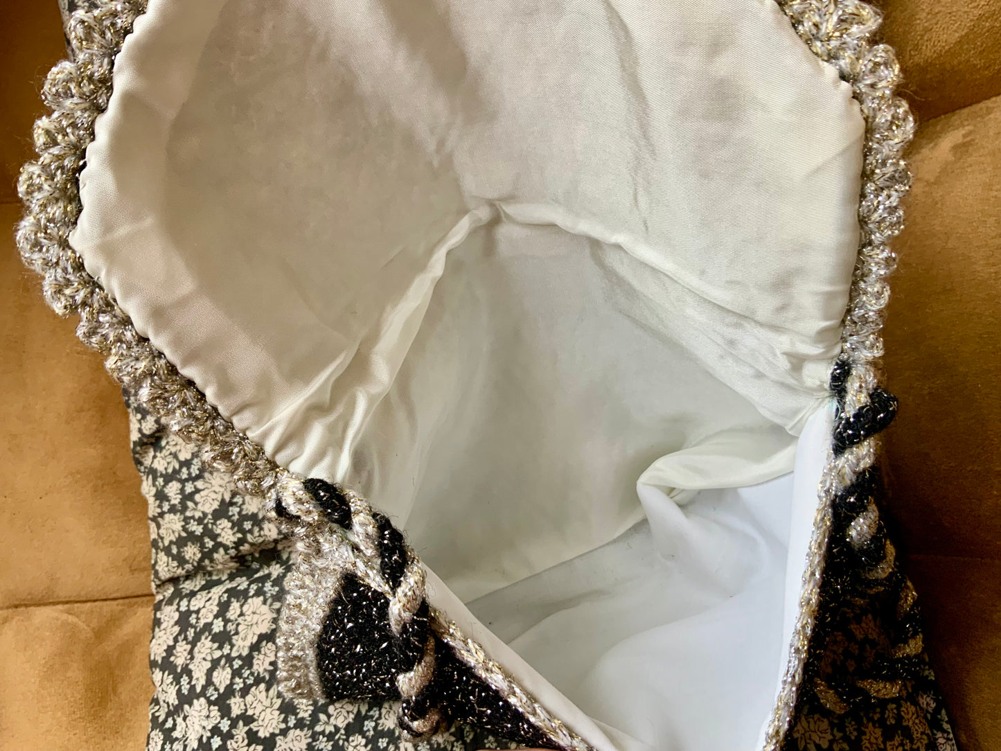 Sac à main Argenté Laine crochet Fait main Vintage Chic