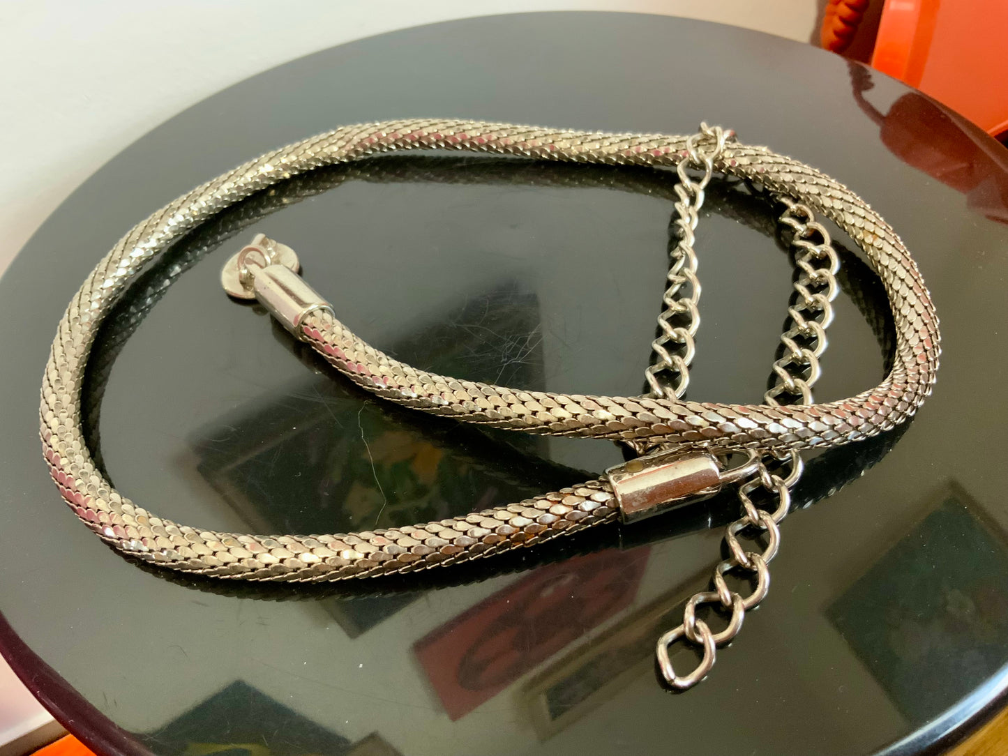 Ceinture Chaîne métal argenté Mailles écailles Vintage Made in Italy