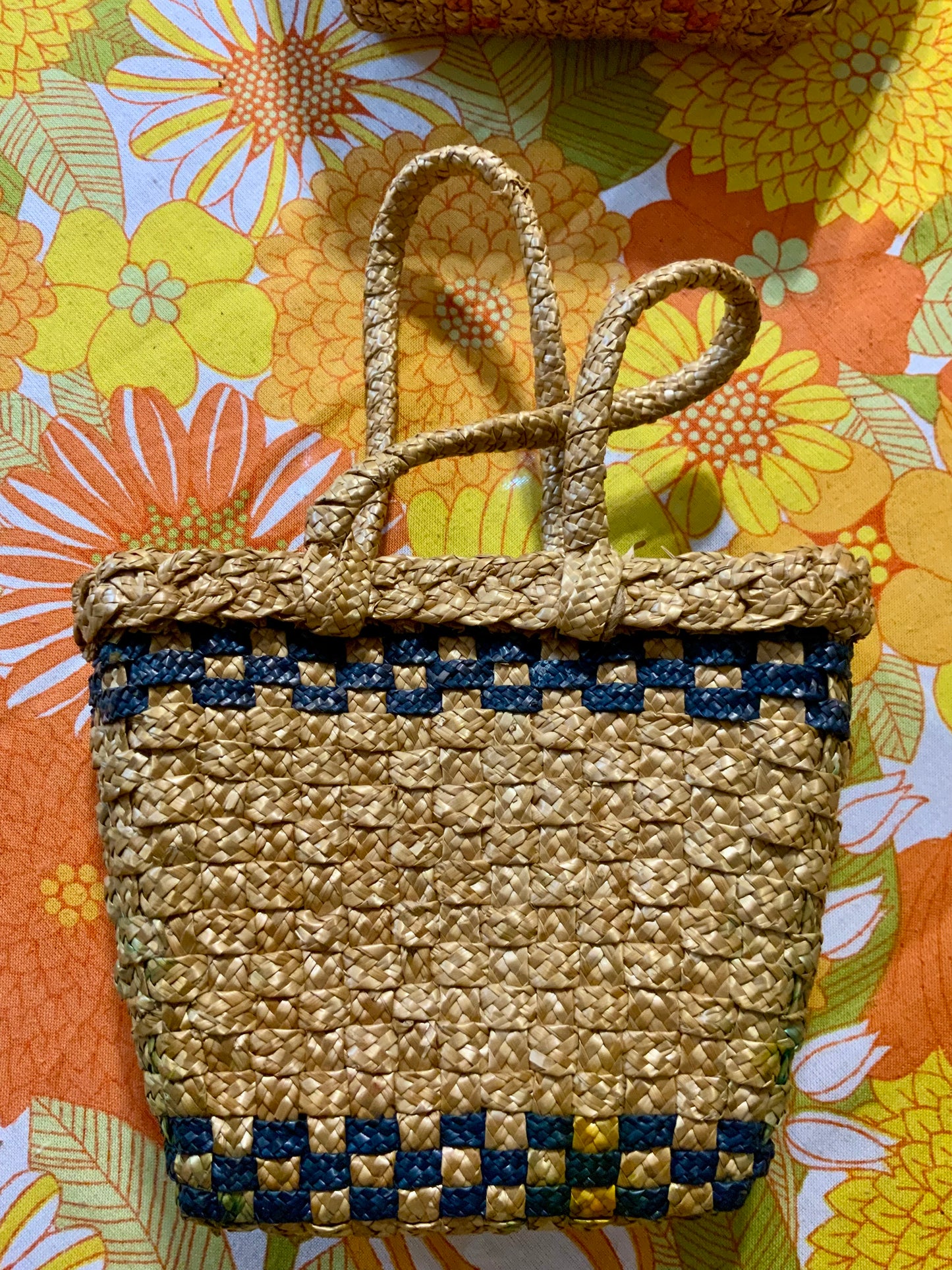 Lot 2 paniers enfants tissés Vintage 1980 Fleurs