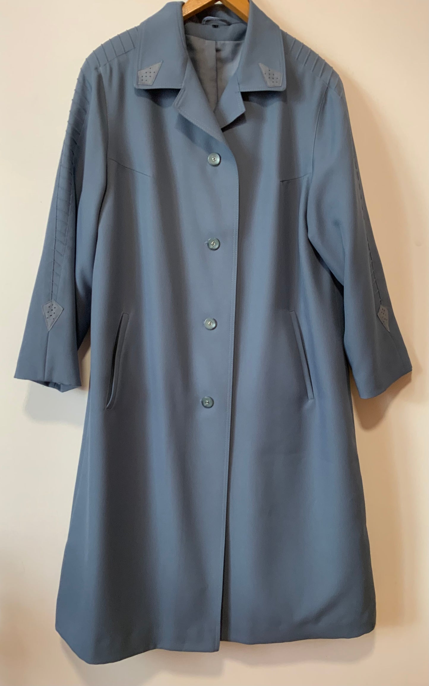 Veste Longue bleue Vintage 1980 Empiècements Daim Original