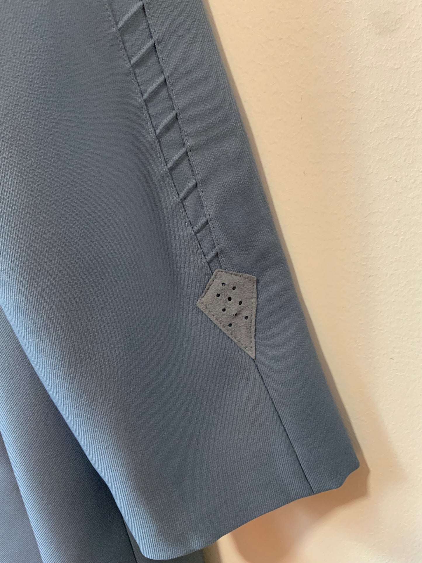 Veste Longue bleue Vintage 1980 Empiècements Daim Original