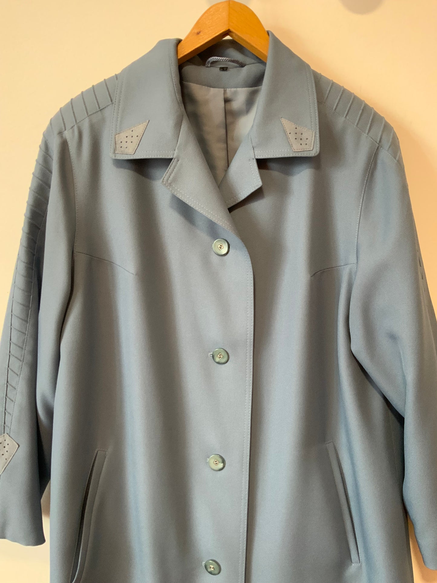 Veste Longue bleue Vintage 1980 Empiècements Daim Original
