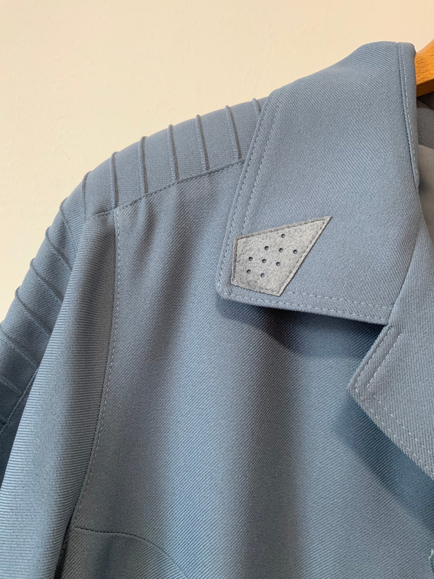 Veste Longue bleue Vintage 1980 Empiècements Daim Original