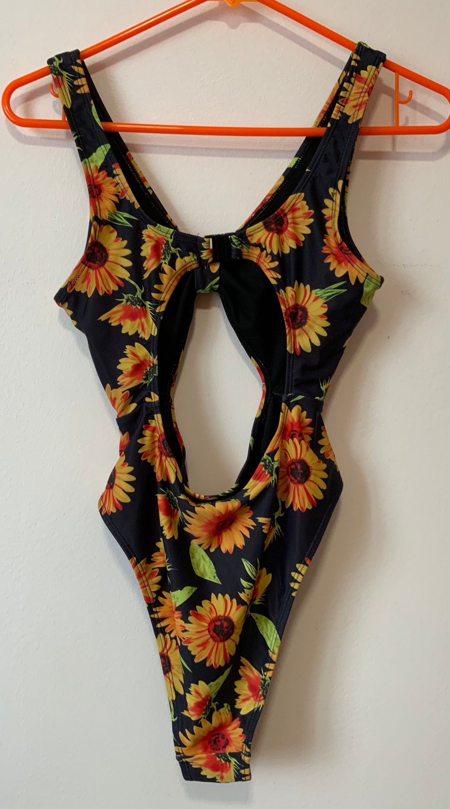 Maillot de bain original ouvert et Fleurs Oranges tournesols 2000’ Vintage