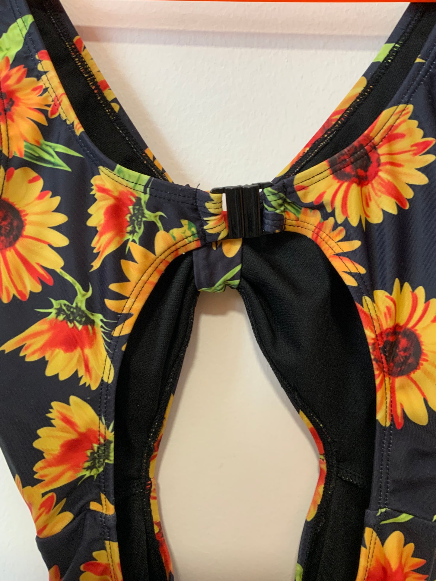 Maillot de bain original ouvert et Fleurs Oranges tournesols 2000’ Vintage