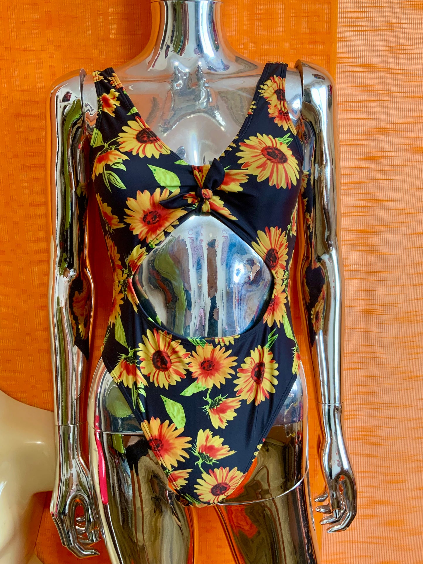 Maillot de bain original ouvert et Fleurs Oranges tournesols 2000’ Vintage