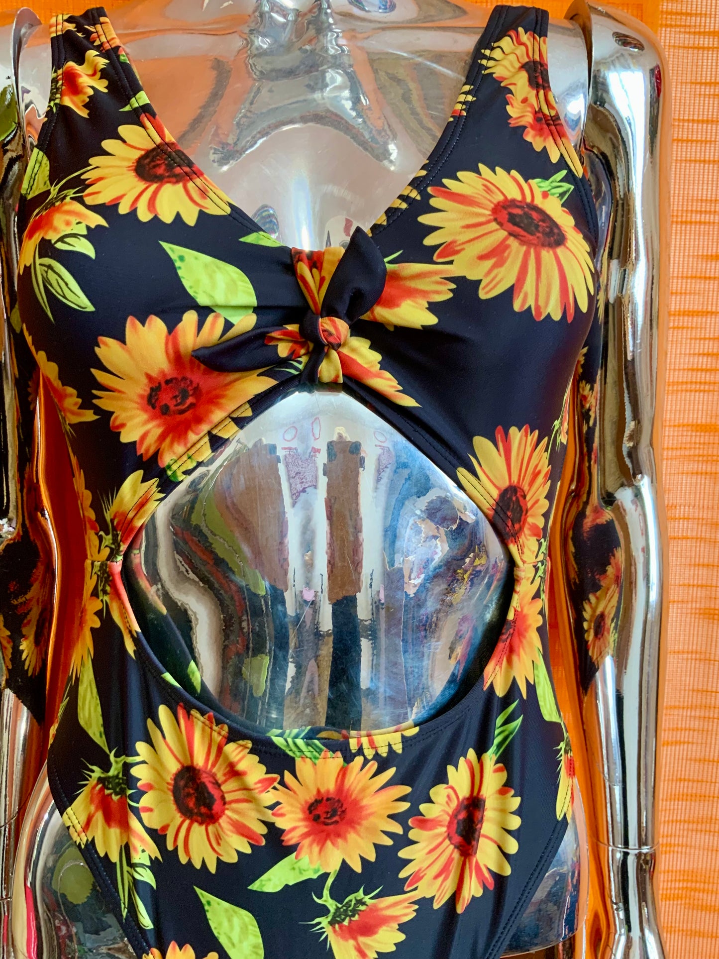 Maillot de bain original ouvert et Fleurs Oranges tournesols 2000’ Vintage