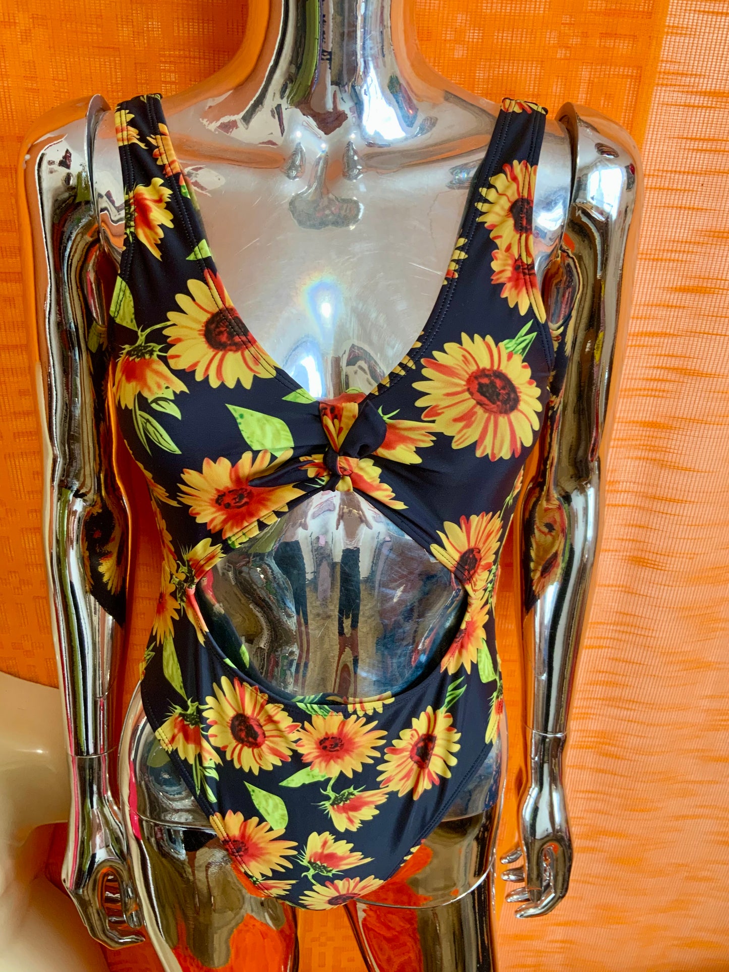 Maillot de bain original ouvert et Fleurs Oranges tournesols 2000’ Vintage