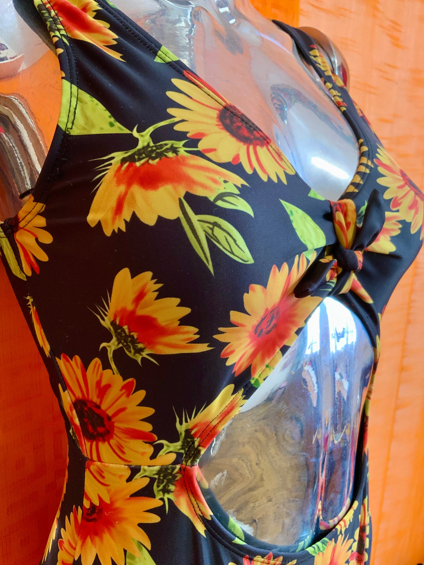 Maillot de bain original ouvert et Fleurs Oranges tournesols 2000’ Vintage