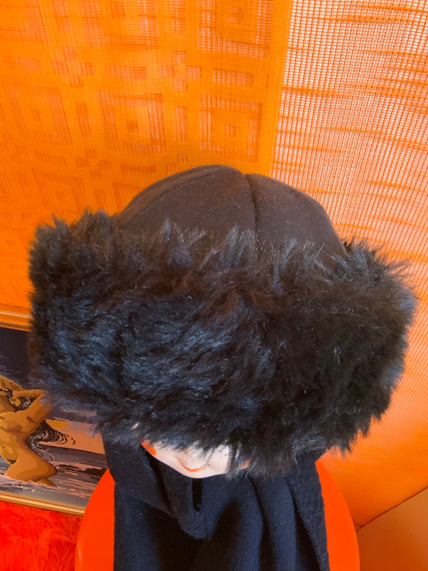 Toque Écharpe Made in France Vintage Noire Fausse Fourrure Fashion