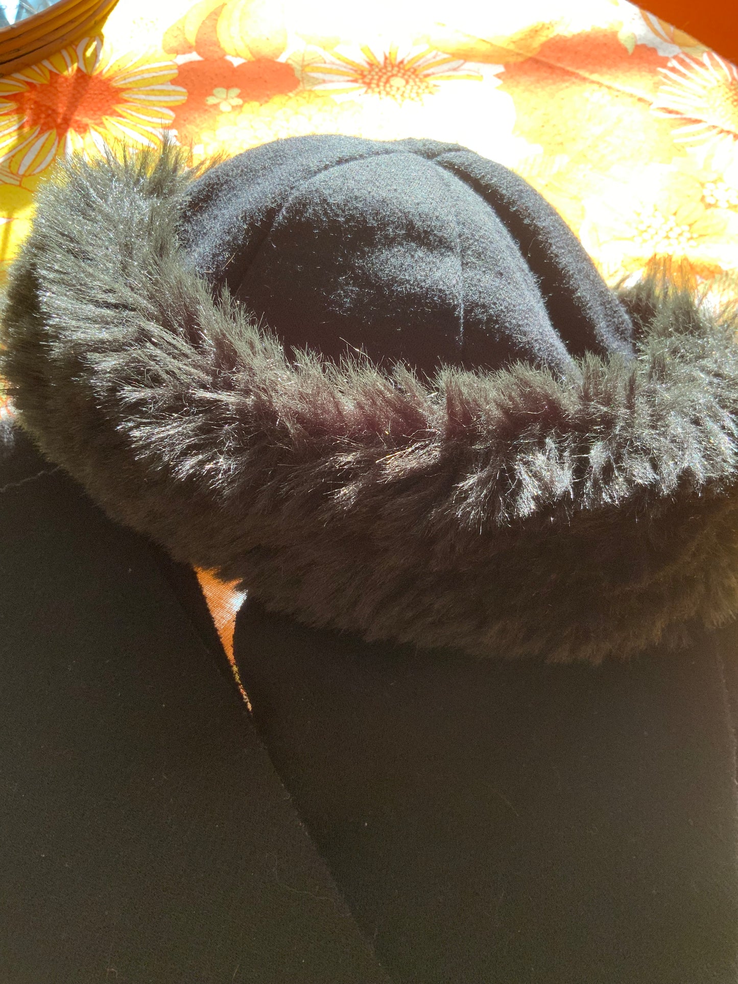 Toque Écharpe Made in France Vintage Noire Fausse Fourrure Fashion