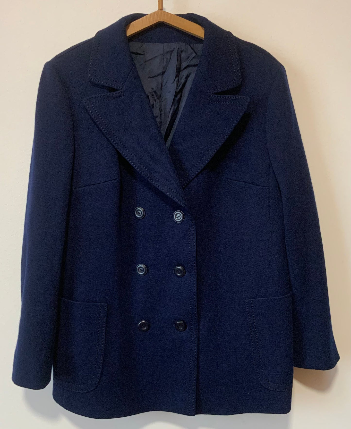 Veste Croisée Blazer pure Laine Vierge Woolmark Surpiqûres prononcées Classique Chic