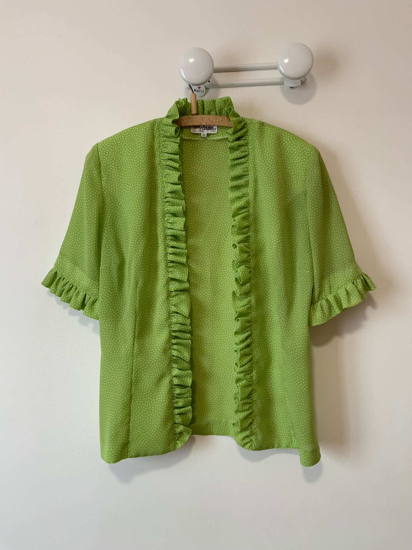 Veste Chemisier Frous Frous et petits pois vert vif Vintage France Original