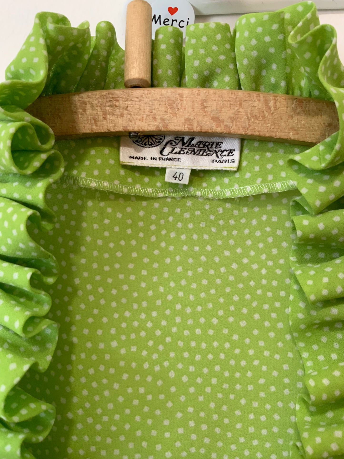 Veste Chemisier Frous Frous et petits pois vert vif Vintage France Original