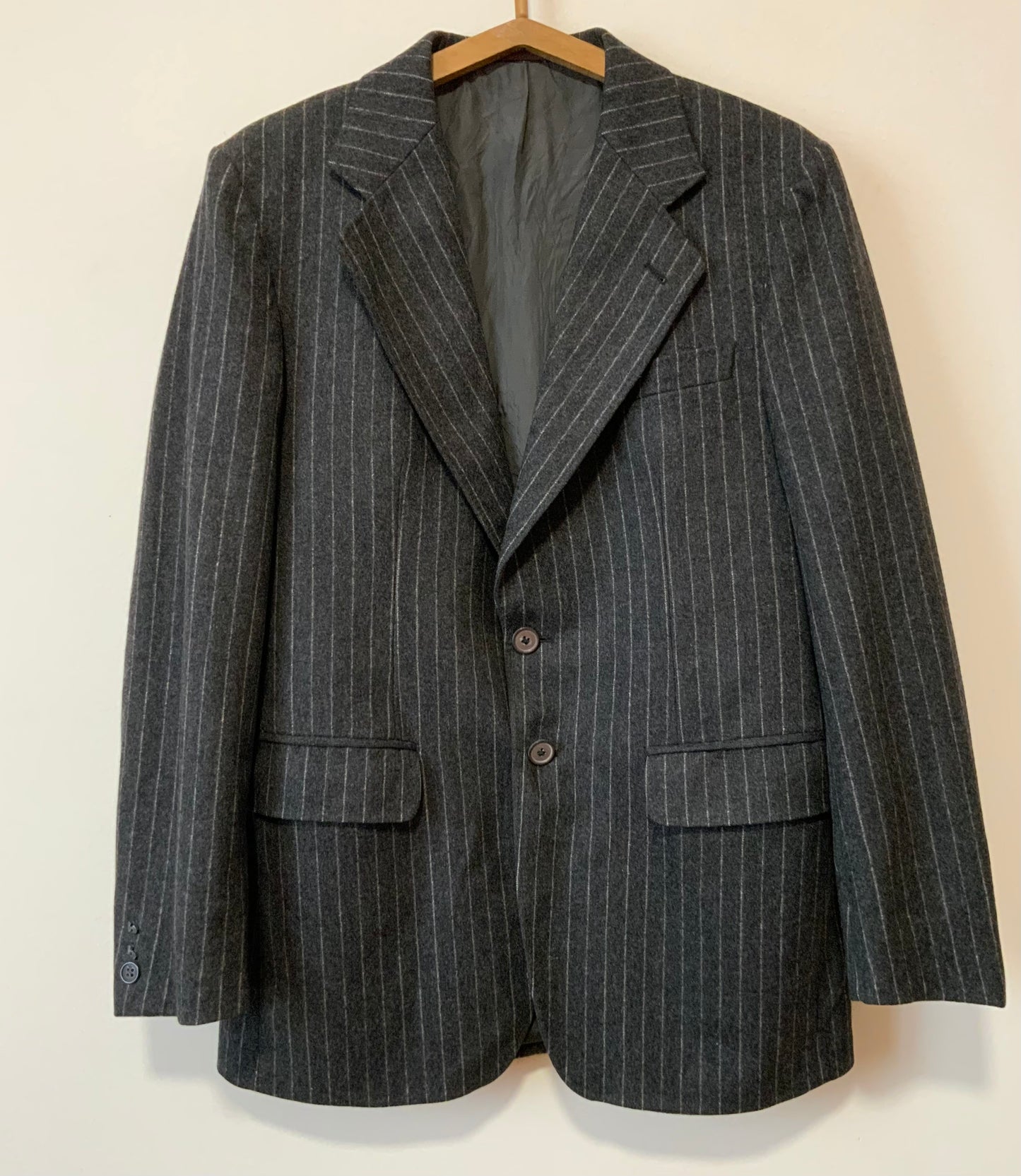 Veste Droite Pure Laine Woolmark à rayures Vintage Épaulettes Blazer