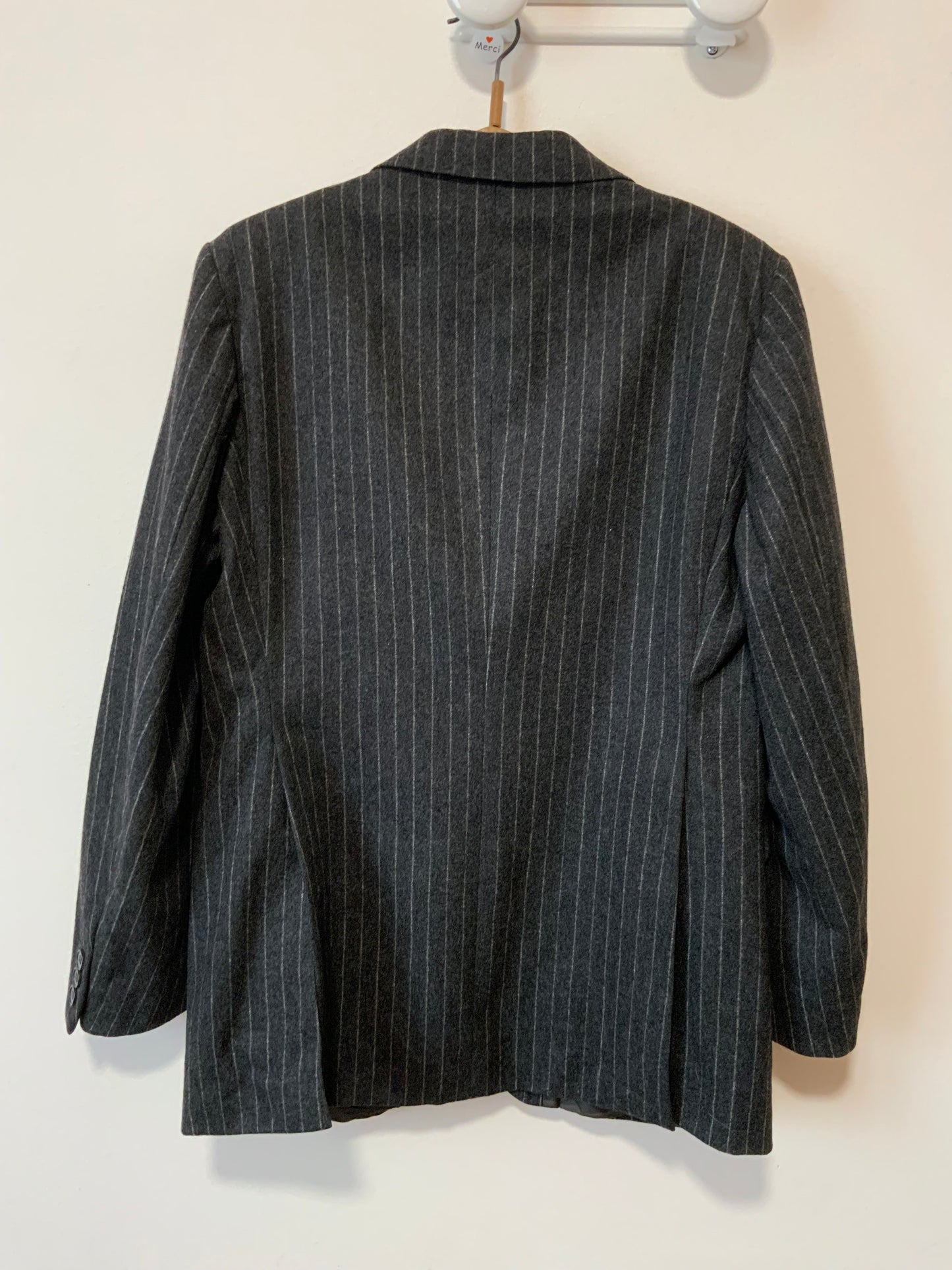 Veste Droite Pure Laine Woolmark à rayures Vintage Épaulettes Blazer