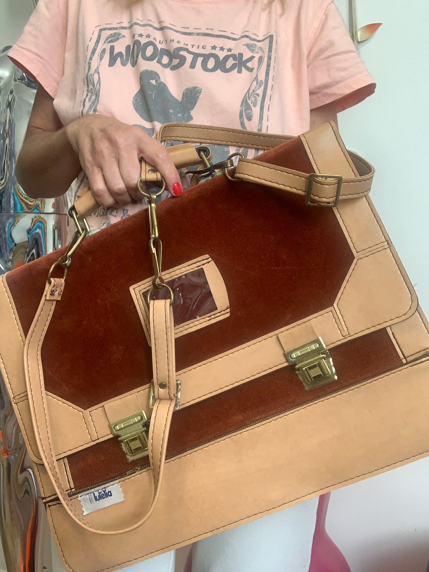 Sac Cartable Velours Marron Bordeaux Vintage 1980