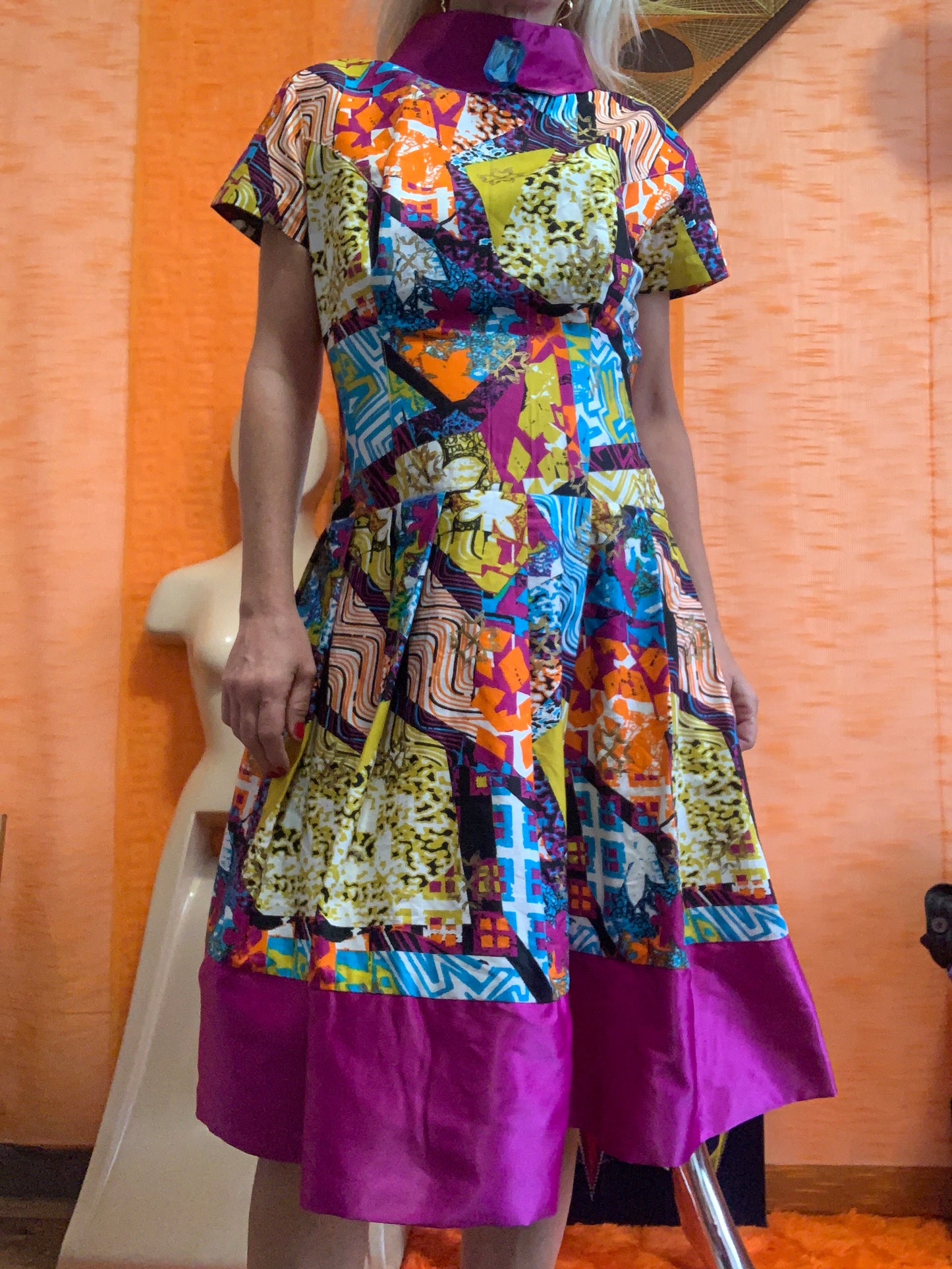 Robe colorée Patchwork Wax Création faite main plissée
